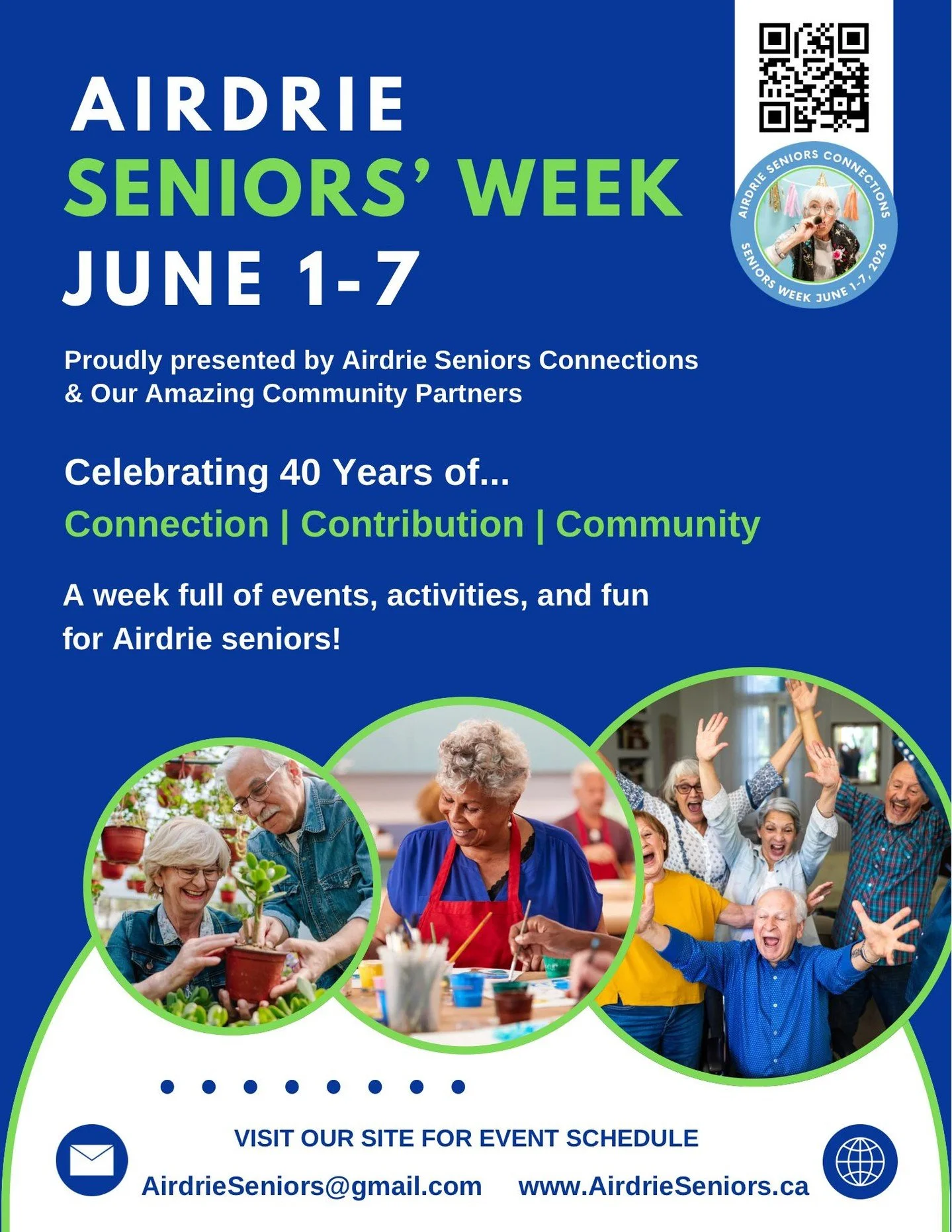 🎉 Celebrate Seniors Week in Airdrie! 🎉

Join us as we recognize and celebrate the incredible seniors who help shape our community with their wisdom, stories, and spirit. 💙

📅 Airdrie Seniors Week is a time to connect, laugh, learn, and enjoy acti