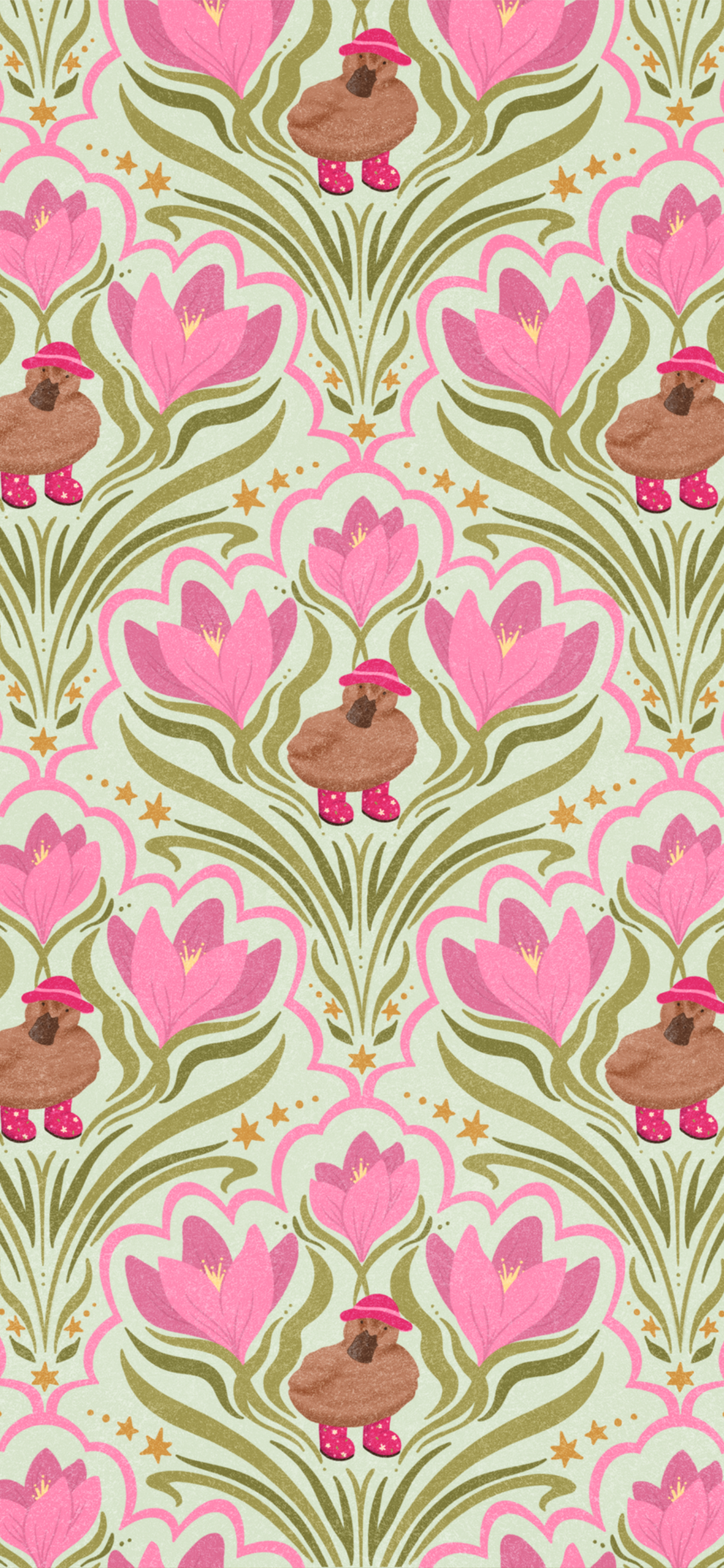July seamless pattern for my Starry Mail Club. The theme was a garden duck figurine we got for our little garden.