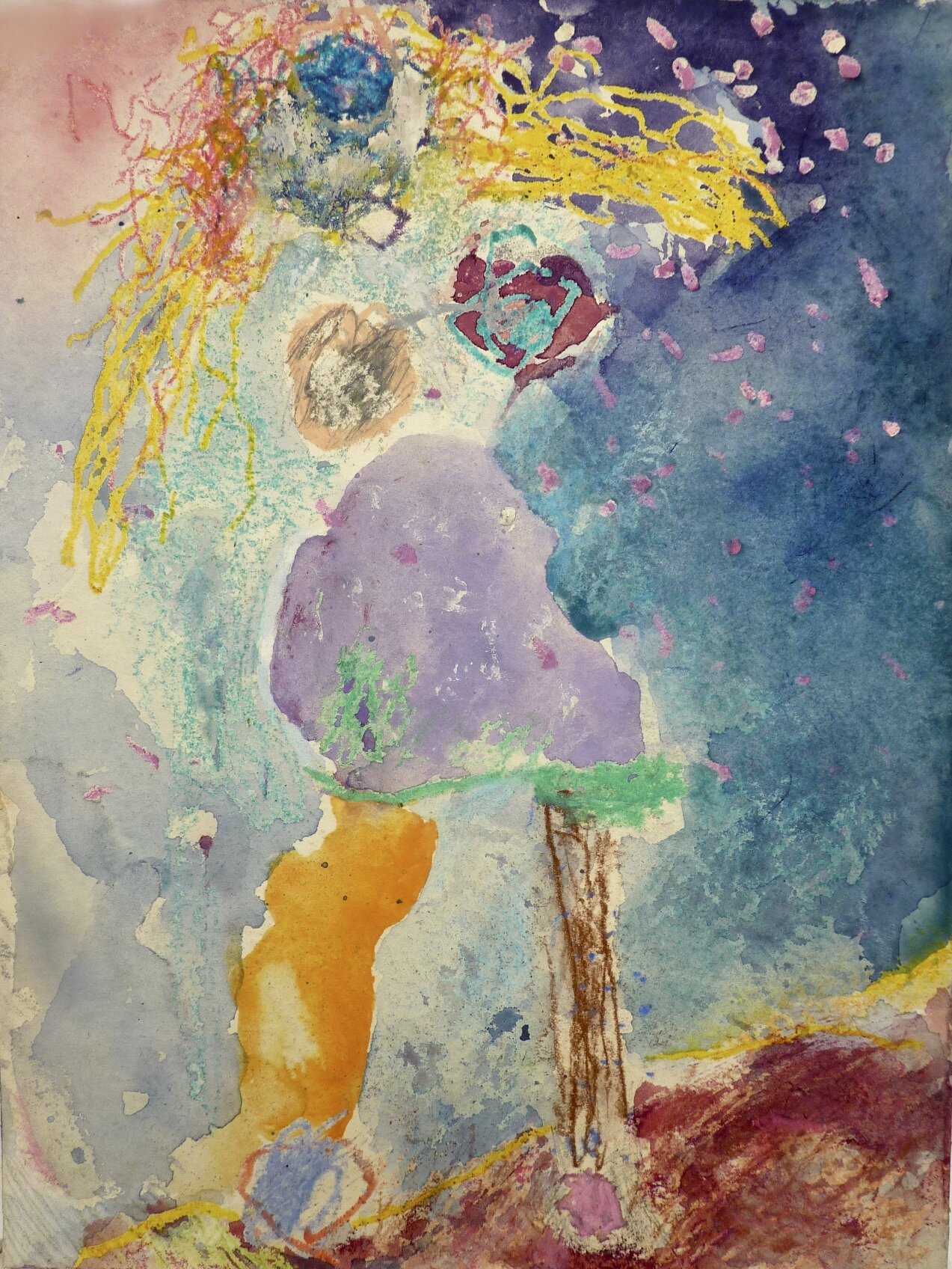 Whirling Girl, Whirling, 1971, gouache and craypas on paper, 12" x 10”