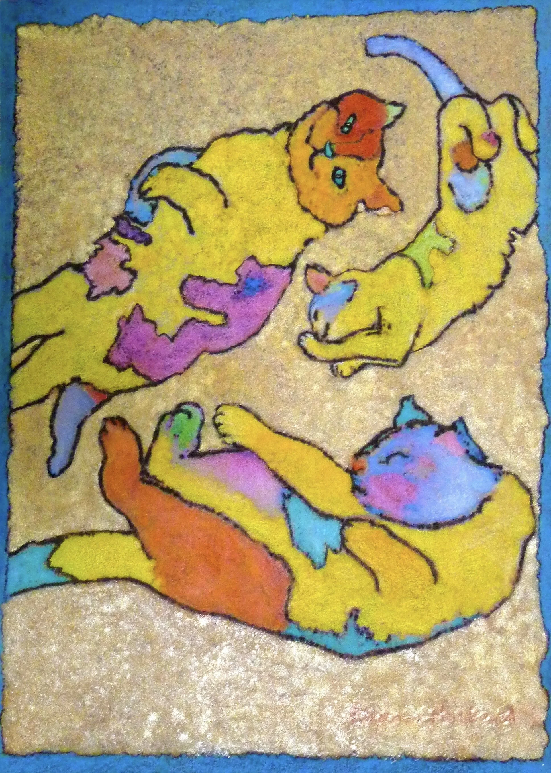 The Pleasure of Merely Circulating, 1998, baked enamel with metallic elements on handmade paper, 11” x 8”
