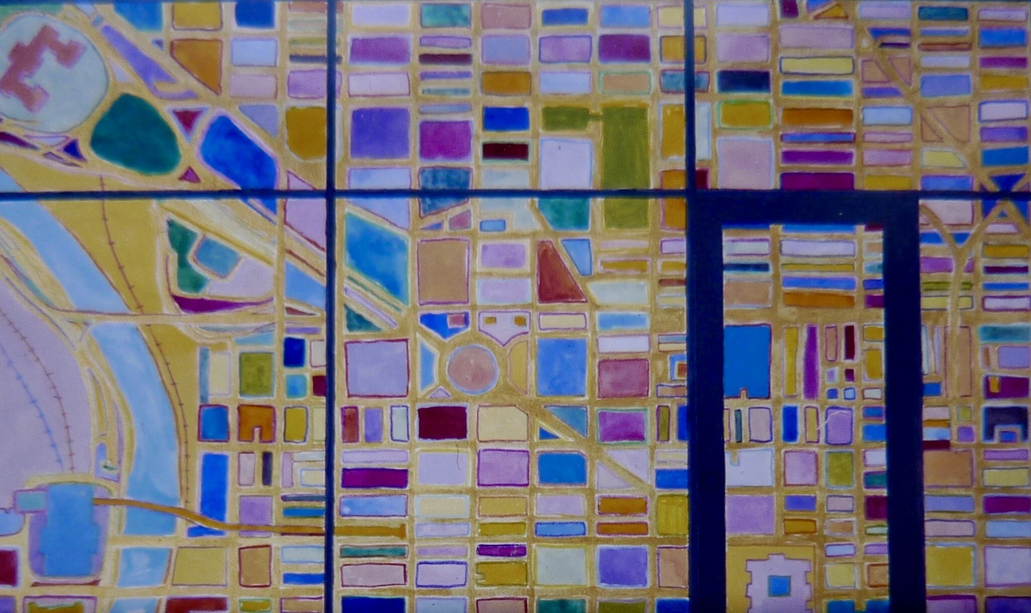 You Are Here, The Artfront Project: Urban Transformation, 1997, photography and painted map structure in store window, 12’ x 18’