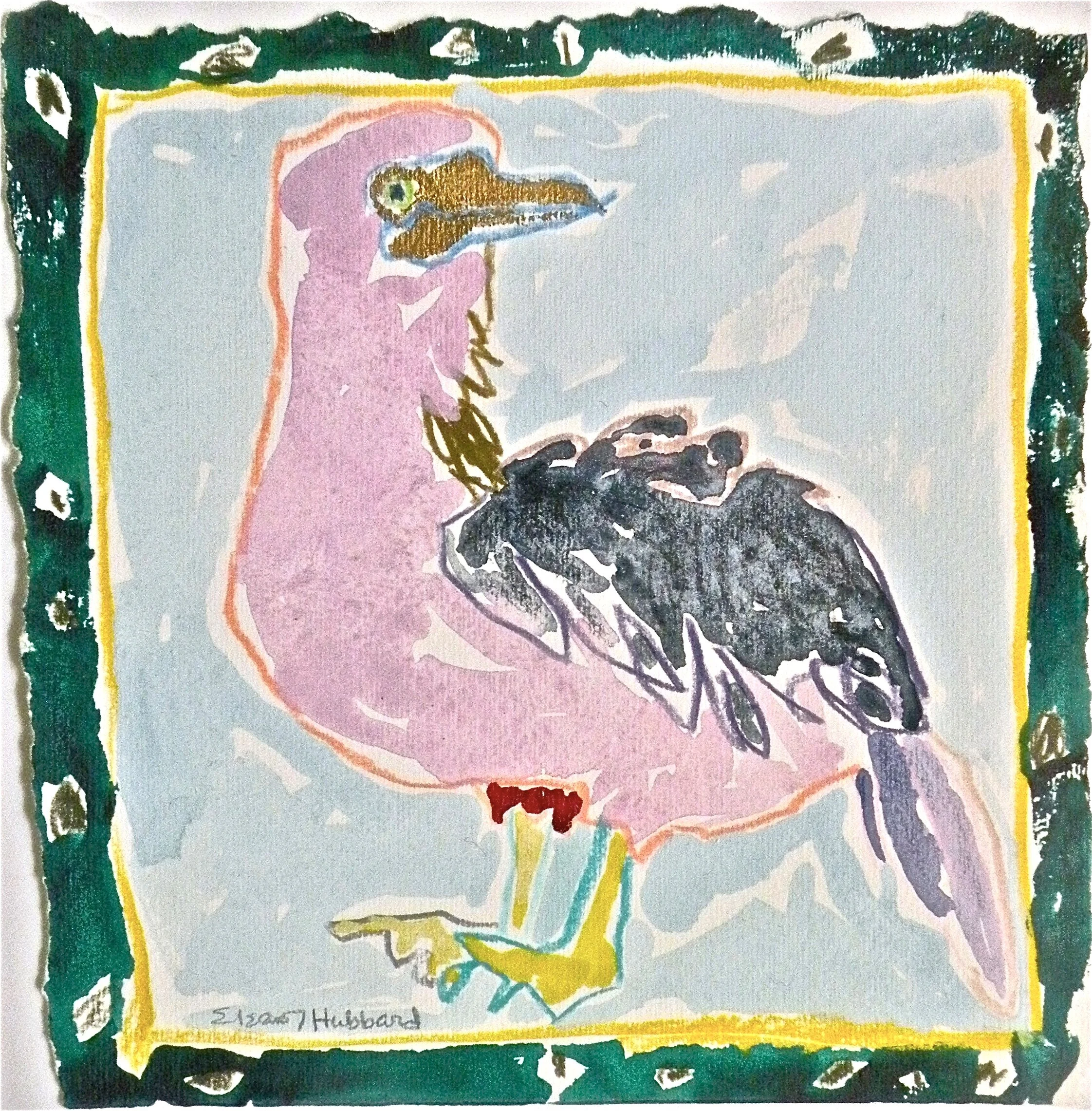 Yellow-Footed Gold Beak, 1975, colored pencil and gouache with metallic elements, 6.5” x 6”