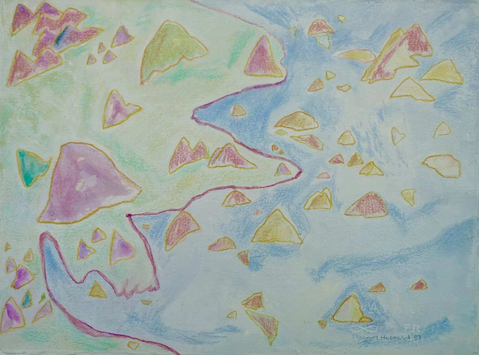 Greenland: Southern Fords, 1995, gouache and colored pencil on Arches paper, 11” x 17”