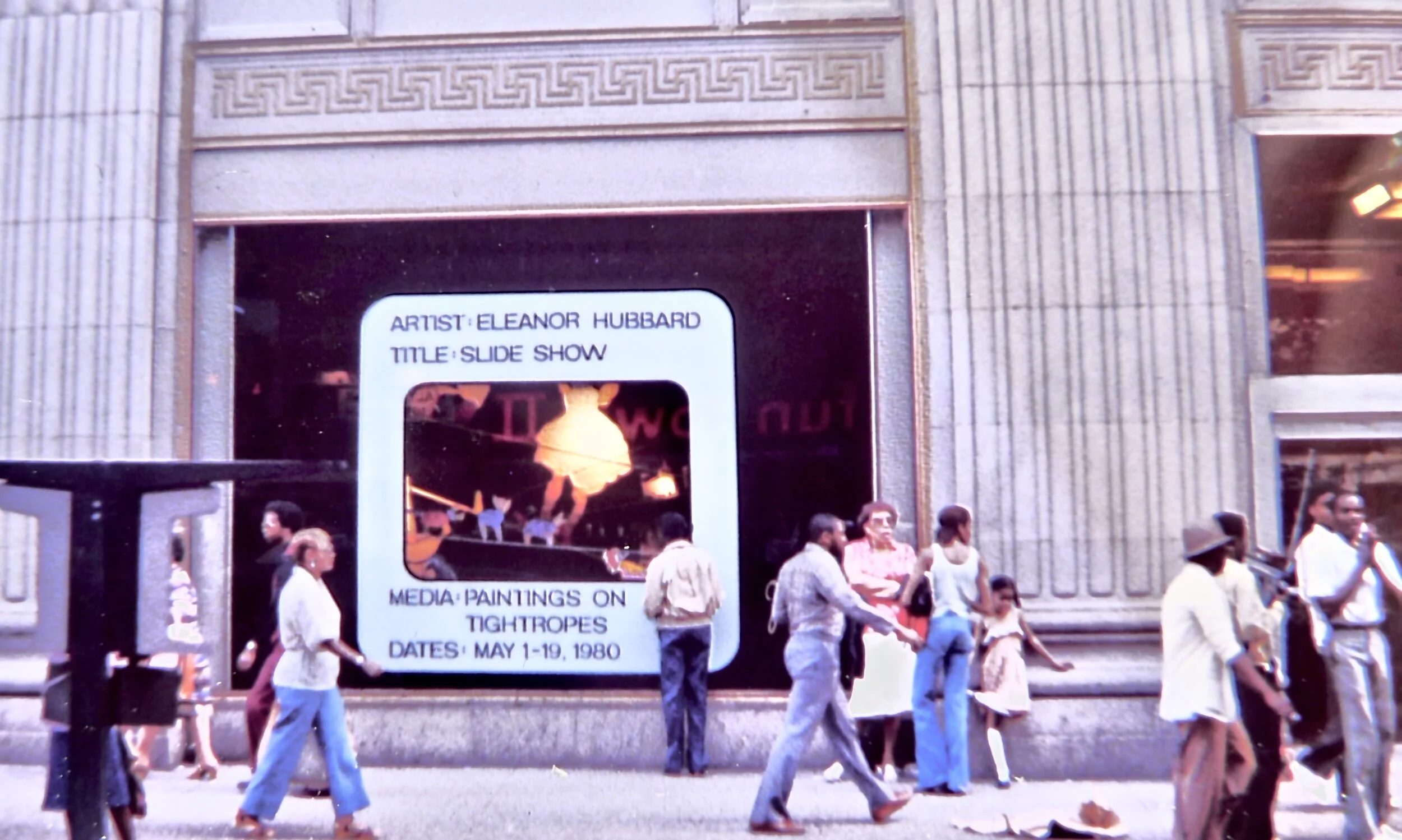 Street Sites: Windows, ICA, Philadelphia, 1980, mixed media cutouts attached to tightropes, 40’x 30’