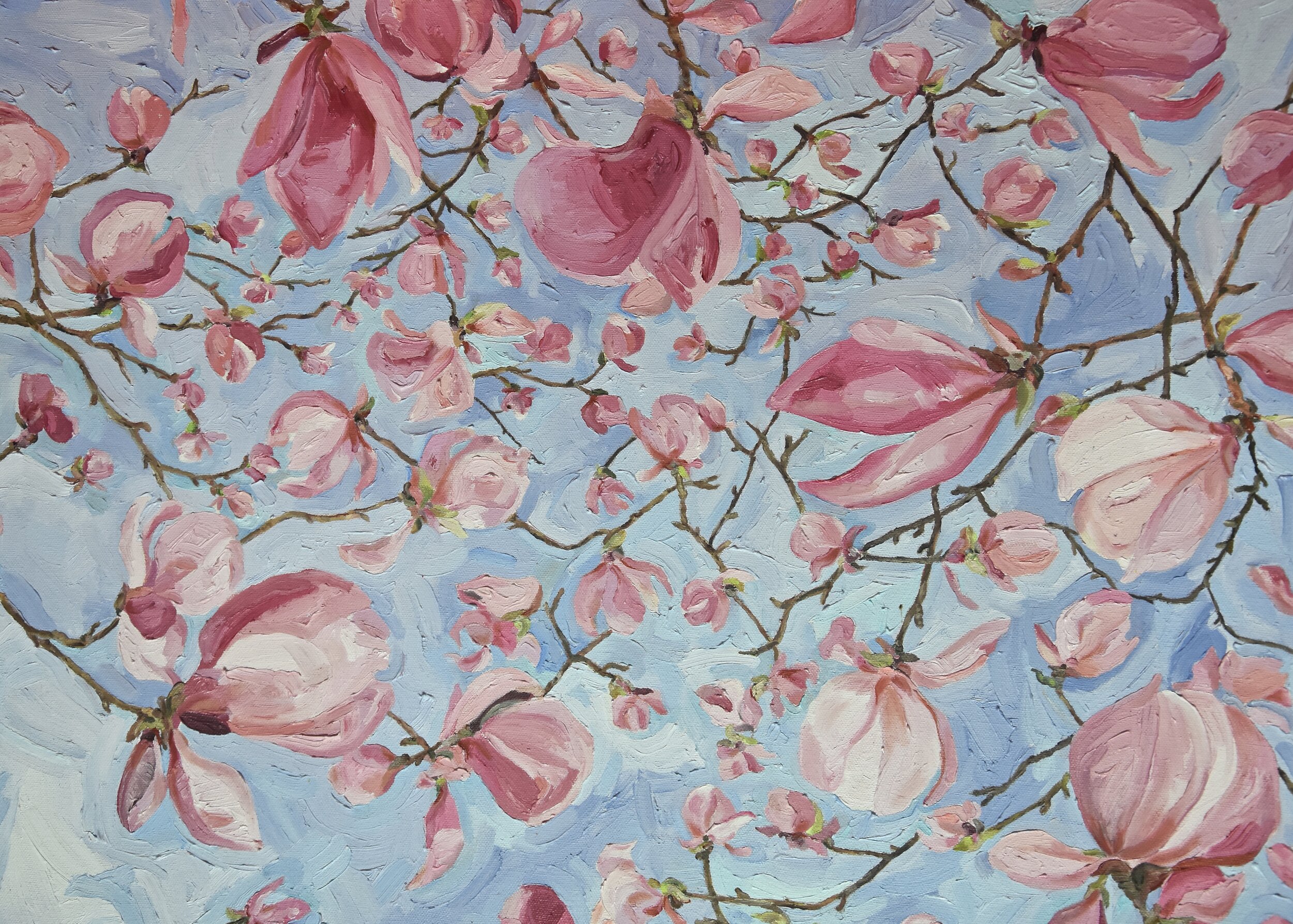 Looking Up in Chapel Hill, 2001, oil on canvas, 16” x 22”