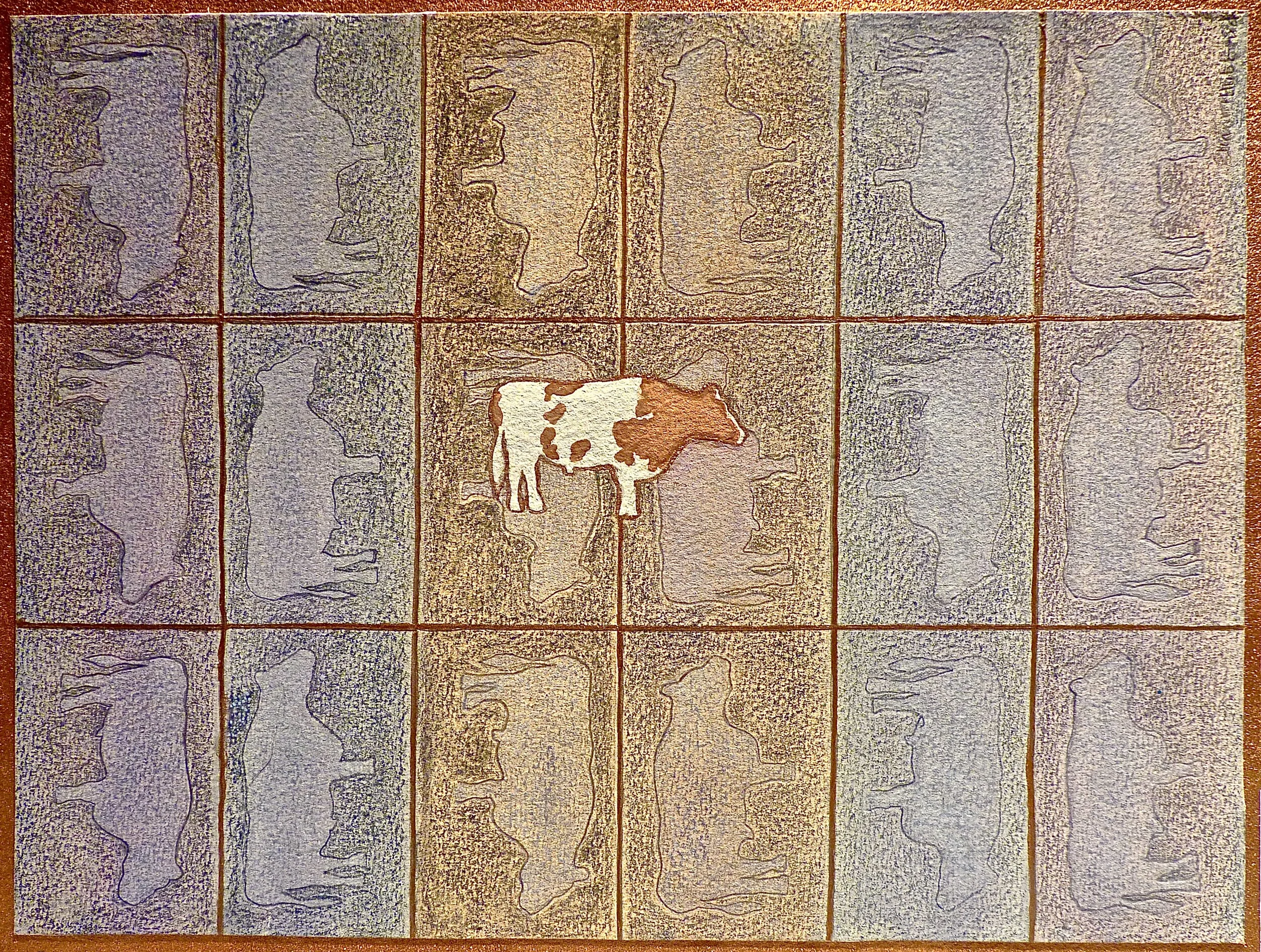 Different Direction, 2010, oil, colored pencil, metallic acrylic and gouache baked on Arches paper, 9.2 x 12.2”