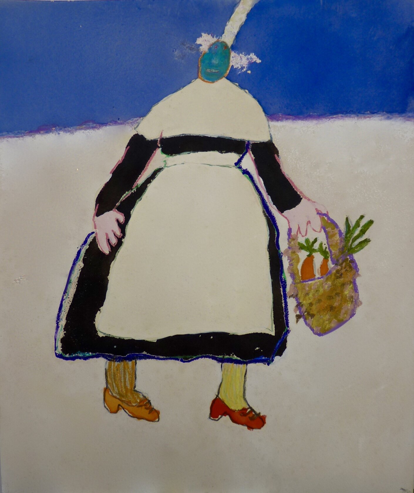 Carrot Carrier, 1972, gouache and crayon on Arches, 10” x 7”