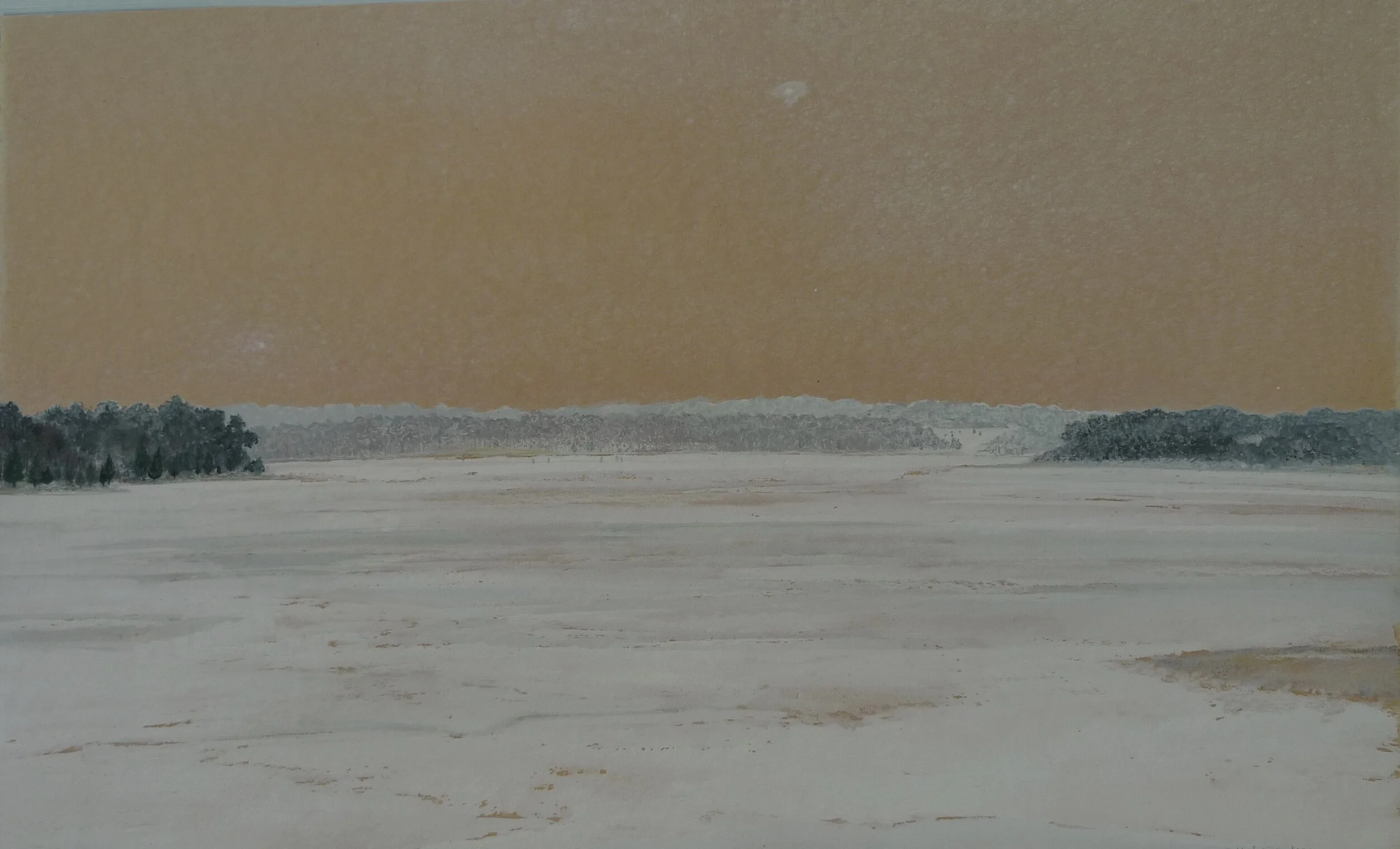 Skaters Under the Small Brown Moon, 1978, gouache on Arches paper, 11” x 17”