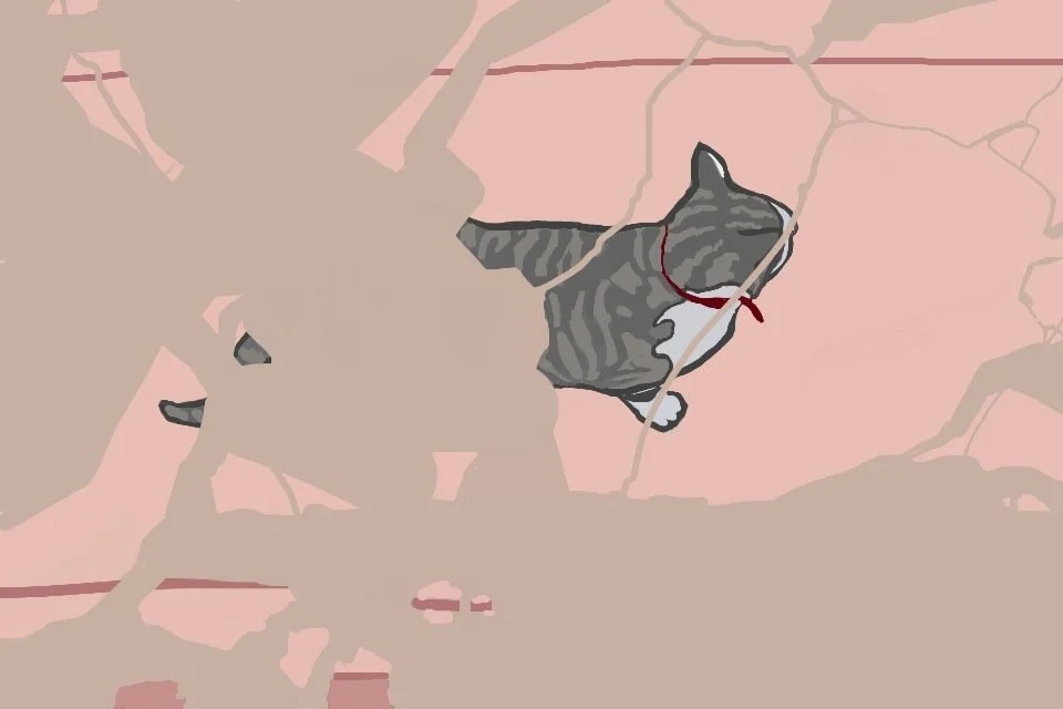 Farm Cat Fragments (3/4), 2012, digital painting printed on BFK Rives paper, 11" x 17"