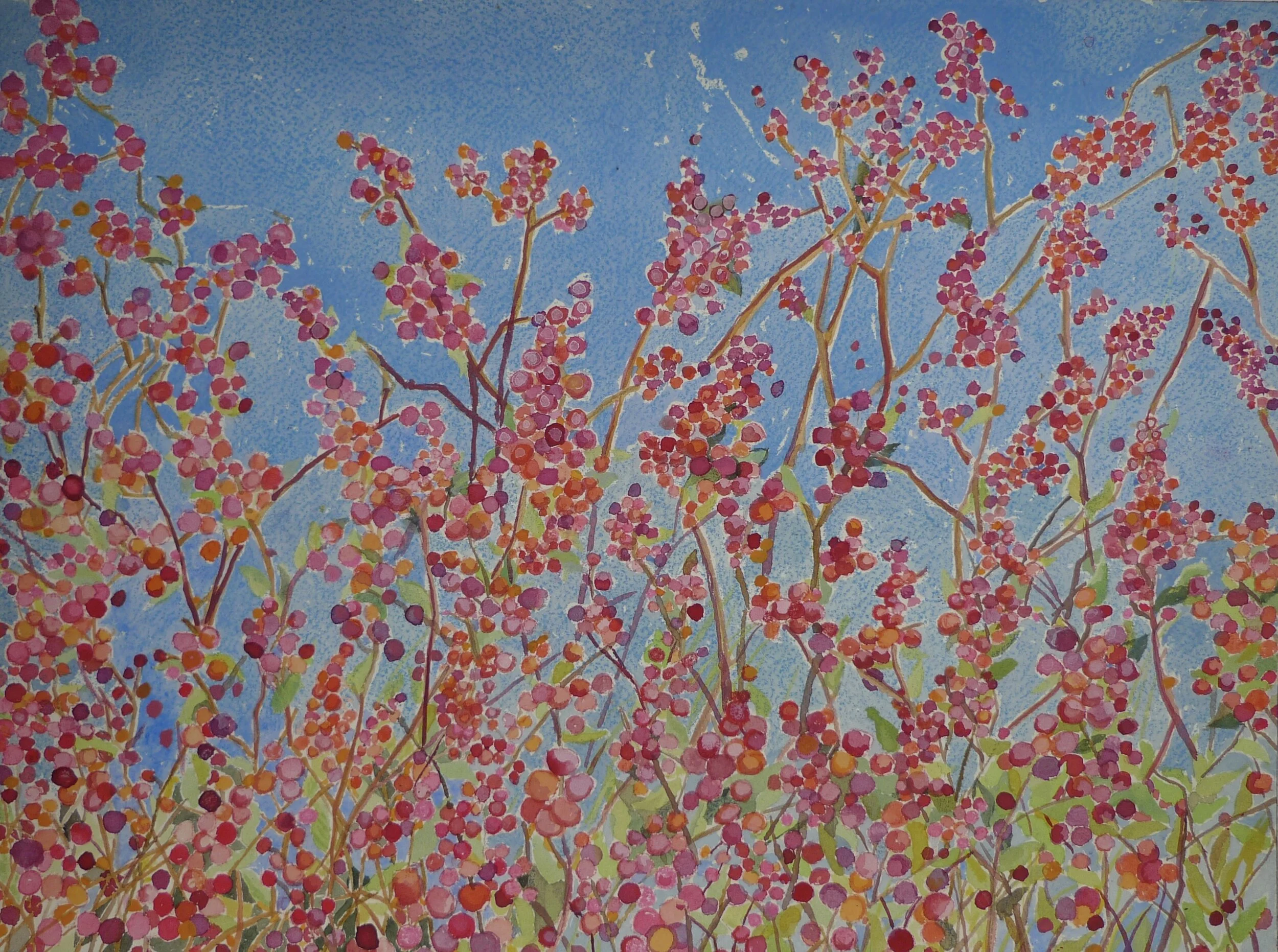 Along Ridge Road, 2001, gouache on Arches paper, 10” x 14”