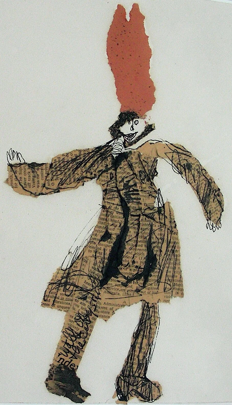 Reporter, 1972, collage on BFK Rives paper, 11.75" x 9"