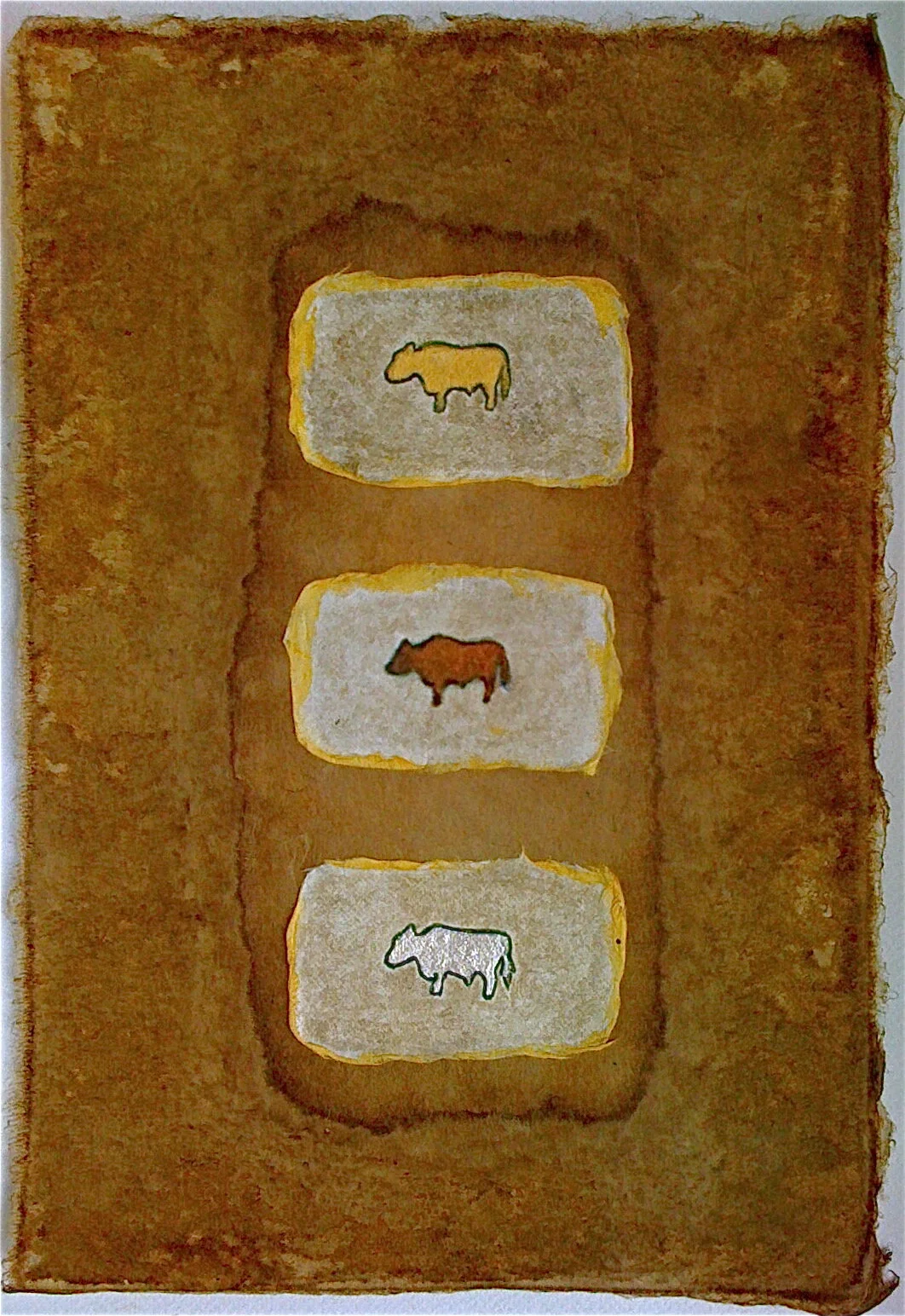 Heavy Metal, 2010, metallic ink collage on mulberry paper, 13” x 9”