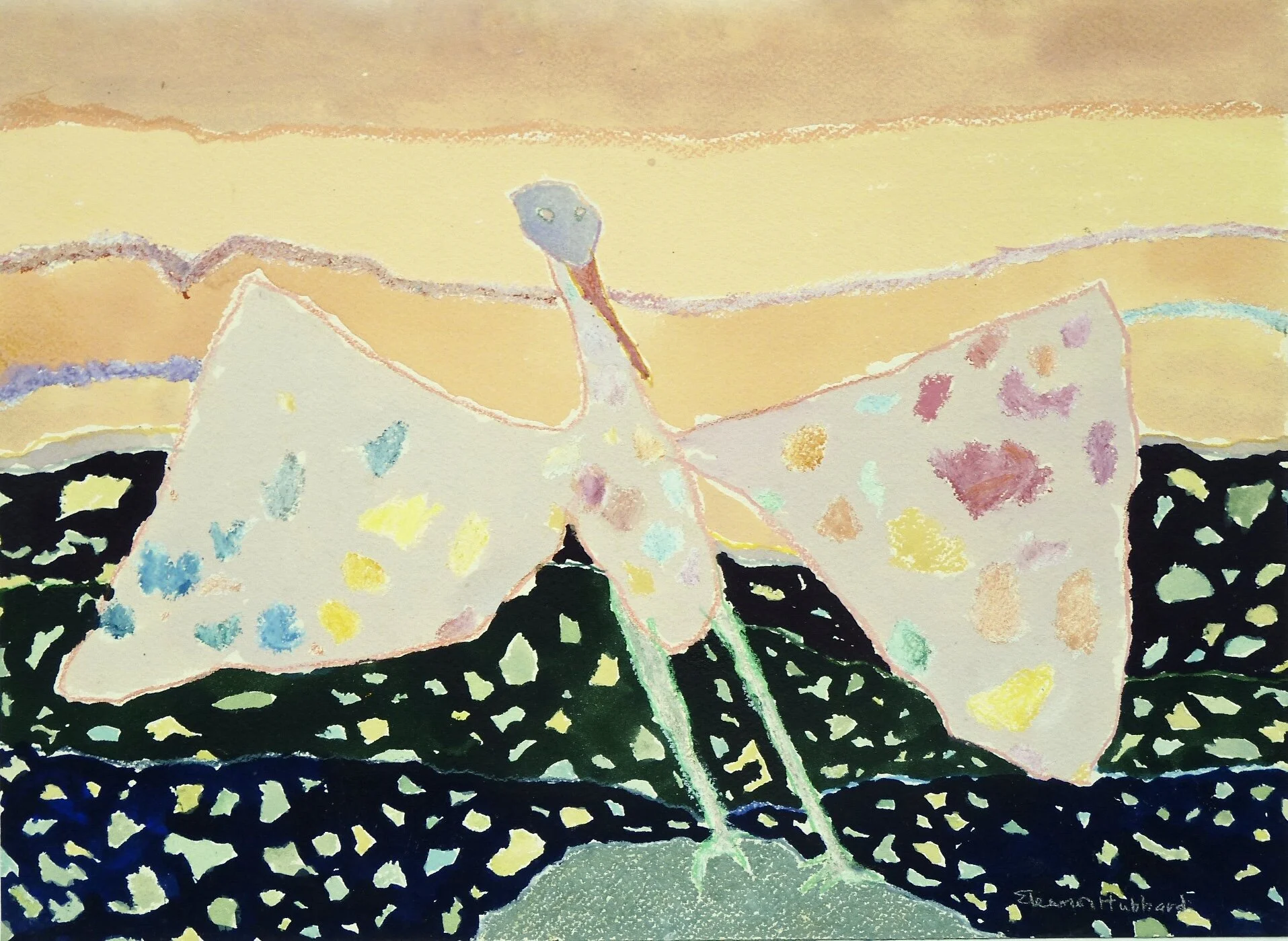 Gull at Great Island, 1976, gouache, craypas and graphite on Morilla Paper, 14” x18”