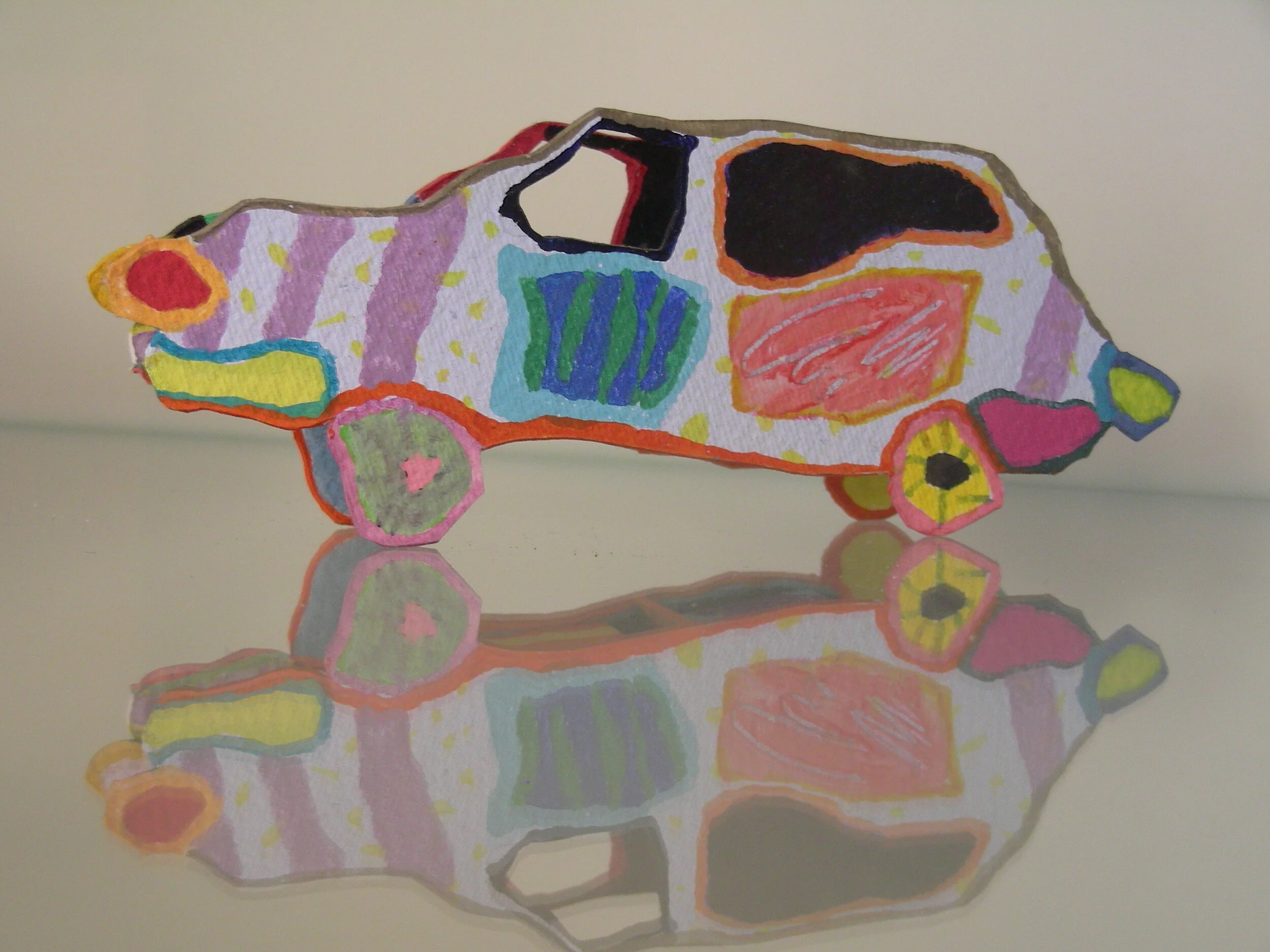 Car Bed (maquette for museum proposal), 1987, gouache and colored pencil on Arches paper, 2” x 6”