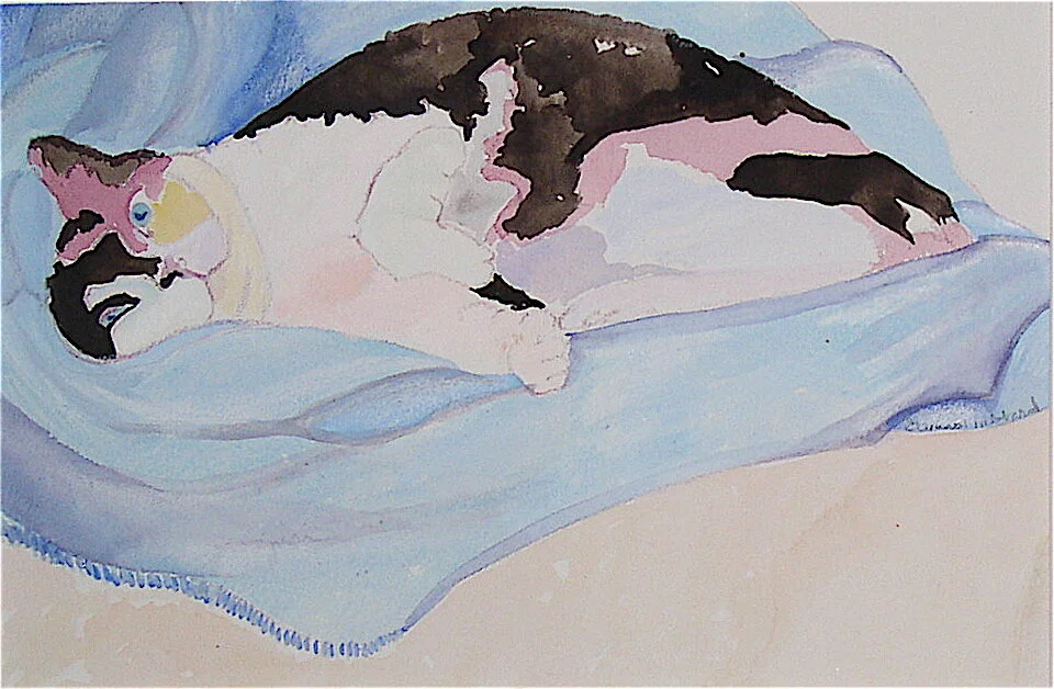 Ulla Reclining, 2000, watercolor and colored pencil on Arches paper, 5” x 8.5”