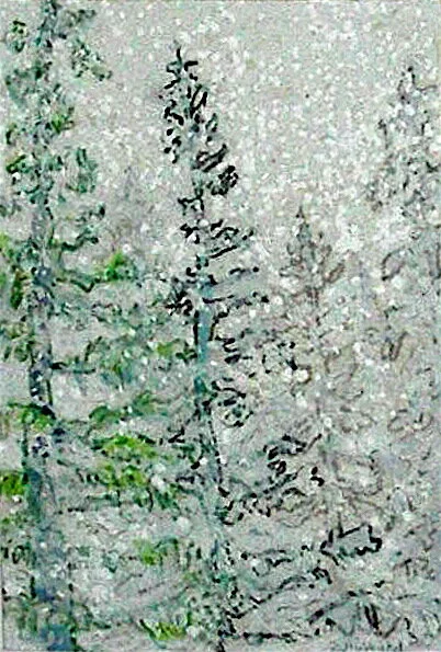 Norwegian Wood, 1998, gouache and colored pencil on Arches paper, 6” x 4”