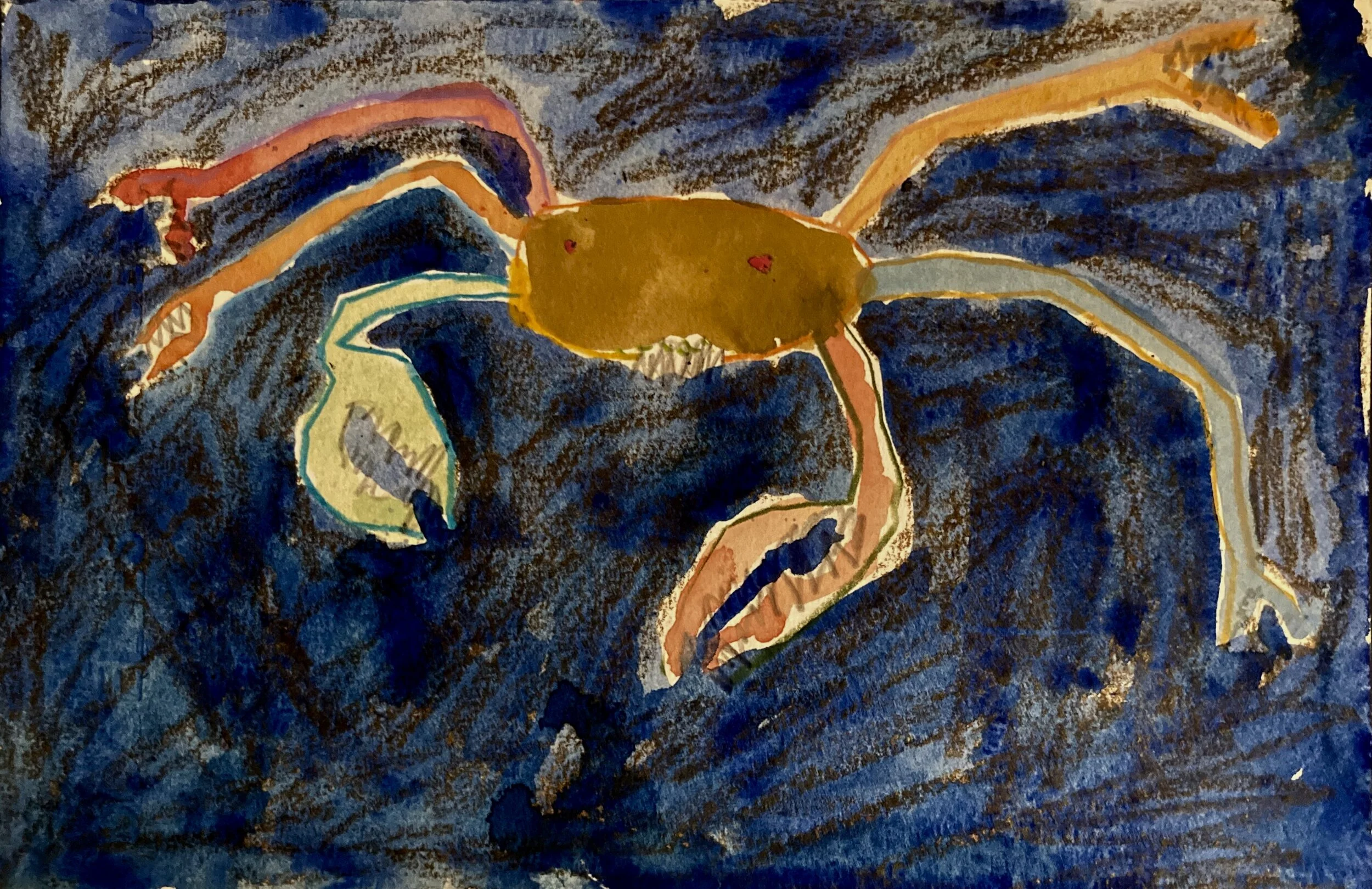 Ragged Claws, 1970, cray pas and gouache on Arches paper, 7” x 10”