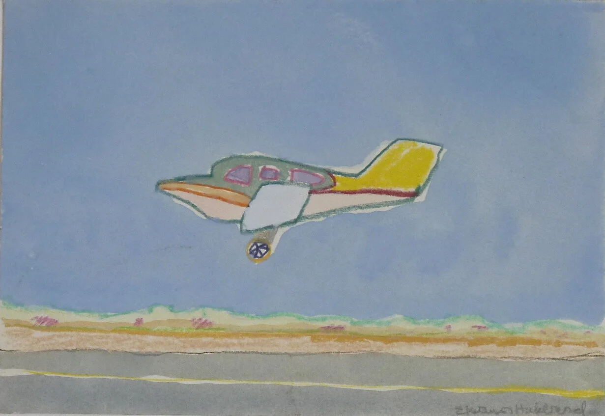Landing Like A Starling, 1993, gouache, colored pencil and cray pas on Arches paper, 7” x 5”