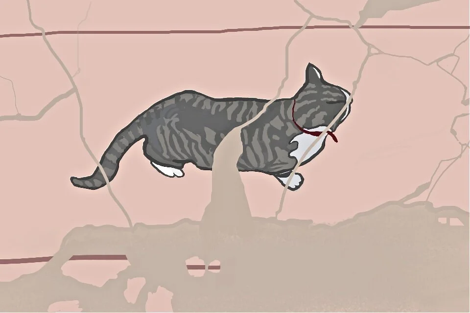 Farm Cat Fragments (3/4), 2012, digital painting printed on BFK Rives paper, 11" x 17"