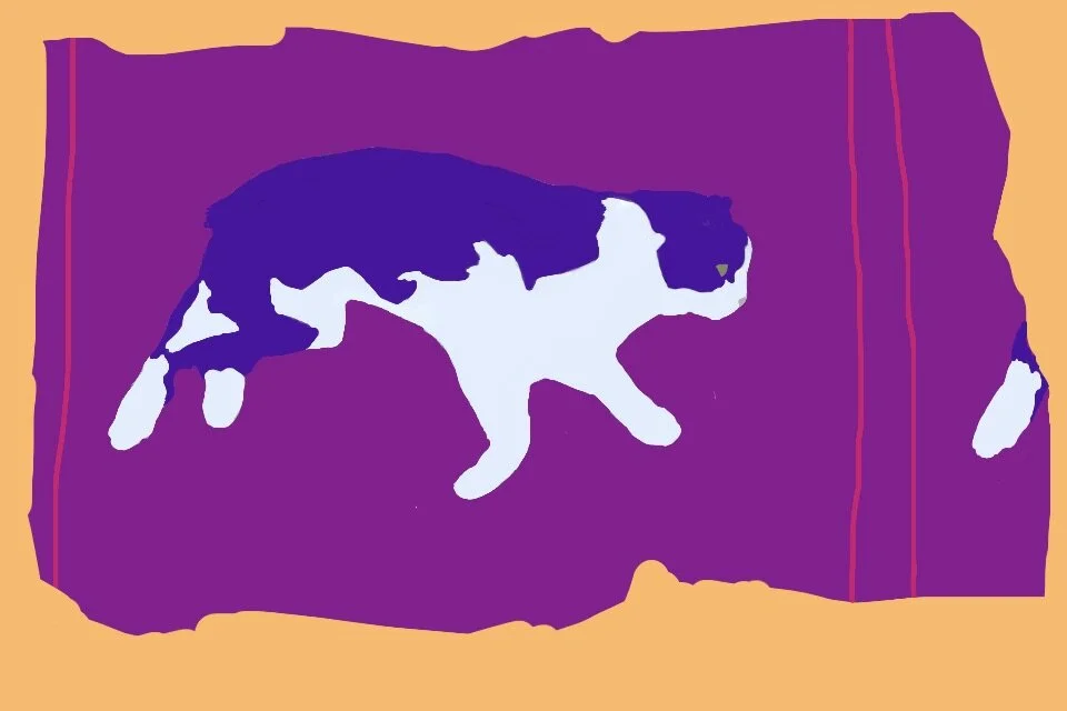 Hadrian’s Vanishing Cat (2/3), 2012, digital painting printed on BFK Rives paper, 11” x 17”