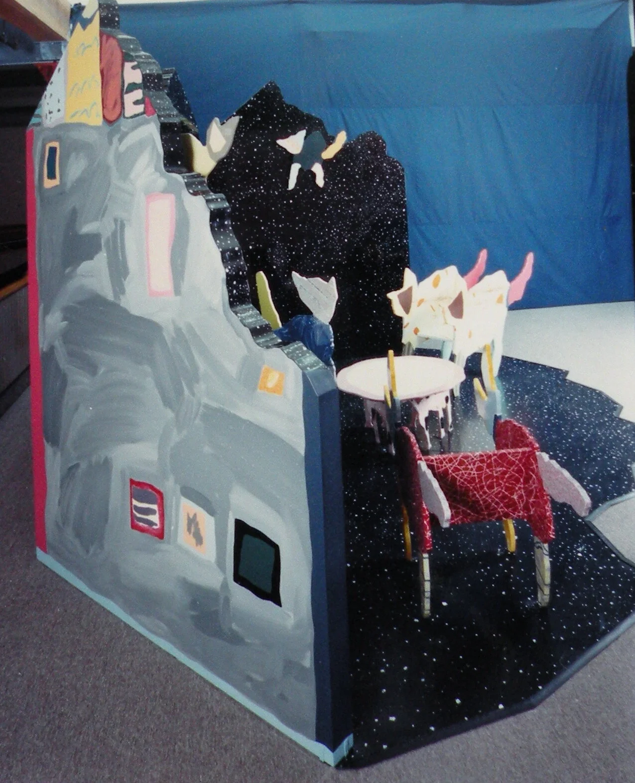 Night Riders, A Cat House, Please Touch Museum, Philadelphia, 1987, polychrome Baltic birch figures and structure, 18’ x 28’