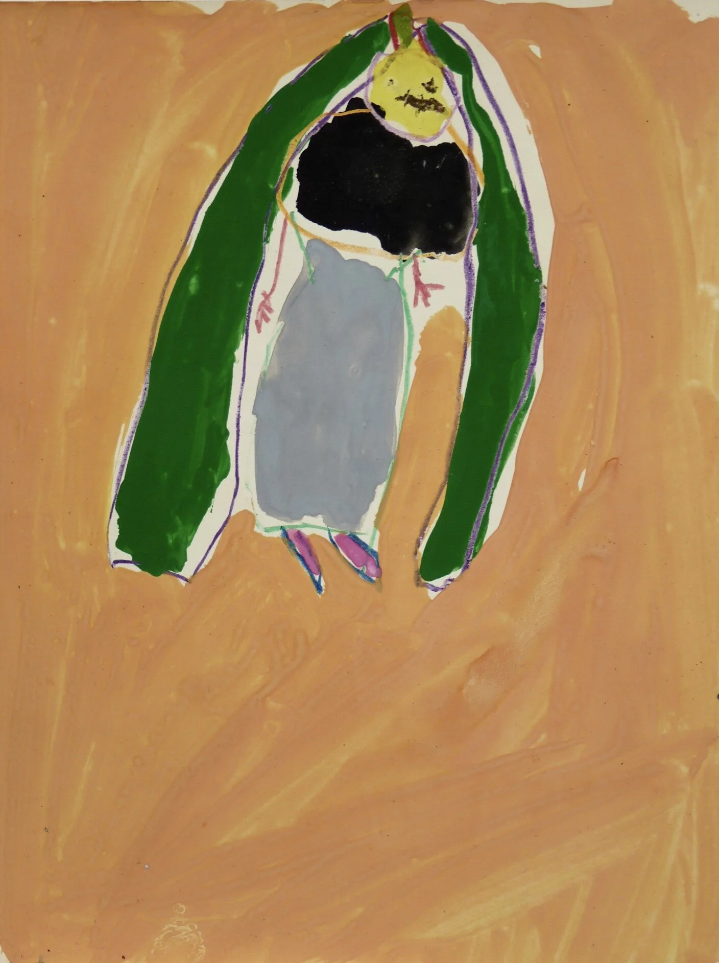 First of the Nuns, 1969, gouache and crayon on Morilla paper, 10" x 7”