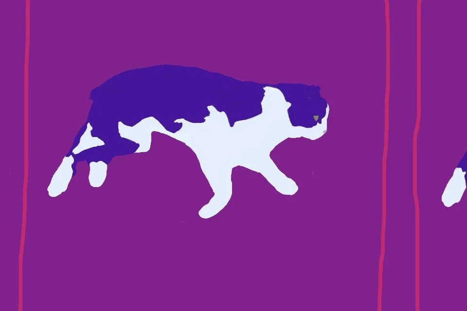 Hadrian’s Vanishing Cat (1/3), 2012, digital painting printed on BFK Rives paper, 11” x 17”