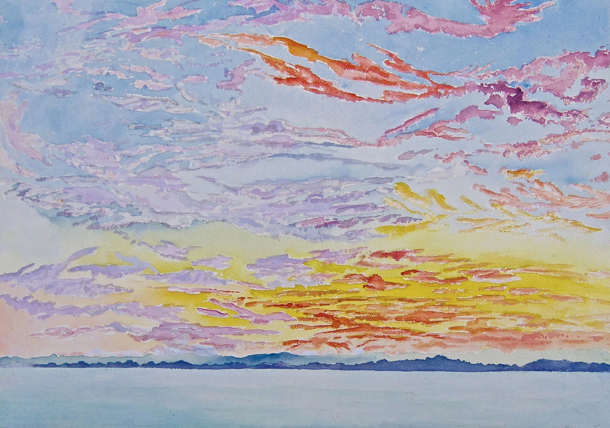 Same Time, Same Place: 09/10/2001, watercolor and colored pencil on Arches paper, 14” x 18”