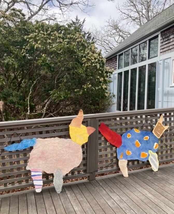 Gallery Greeters, Emmie and Duke, Gallery Voleu, 2008, watercolor and colored pencil on Arches paper. 3' x 10'