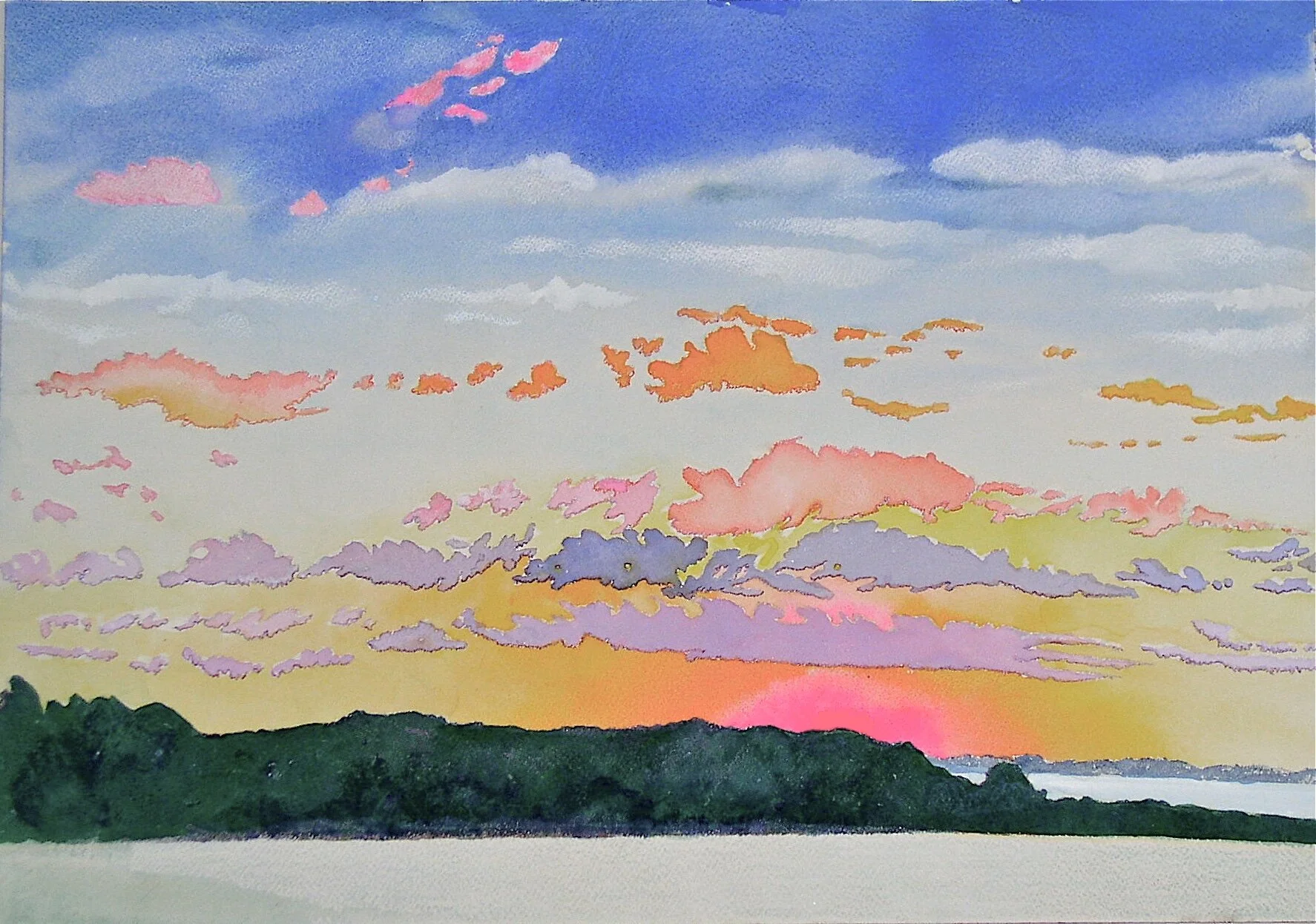 Same Time, Same Place: 09/11/2001, watercolor and colored pencil on Arches paper,  12” x 16”