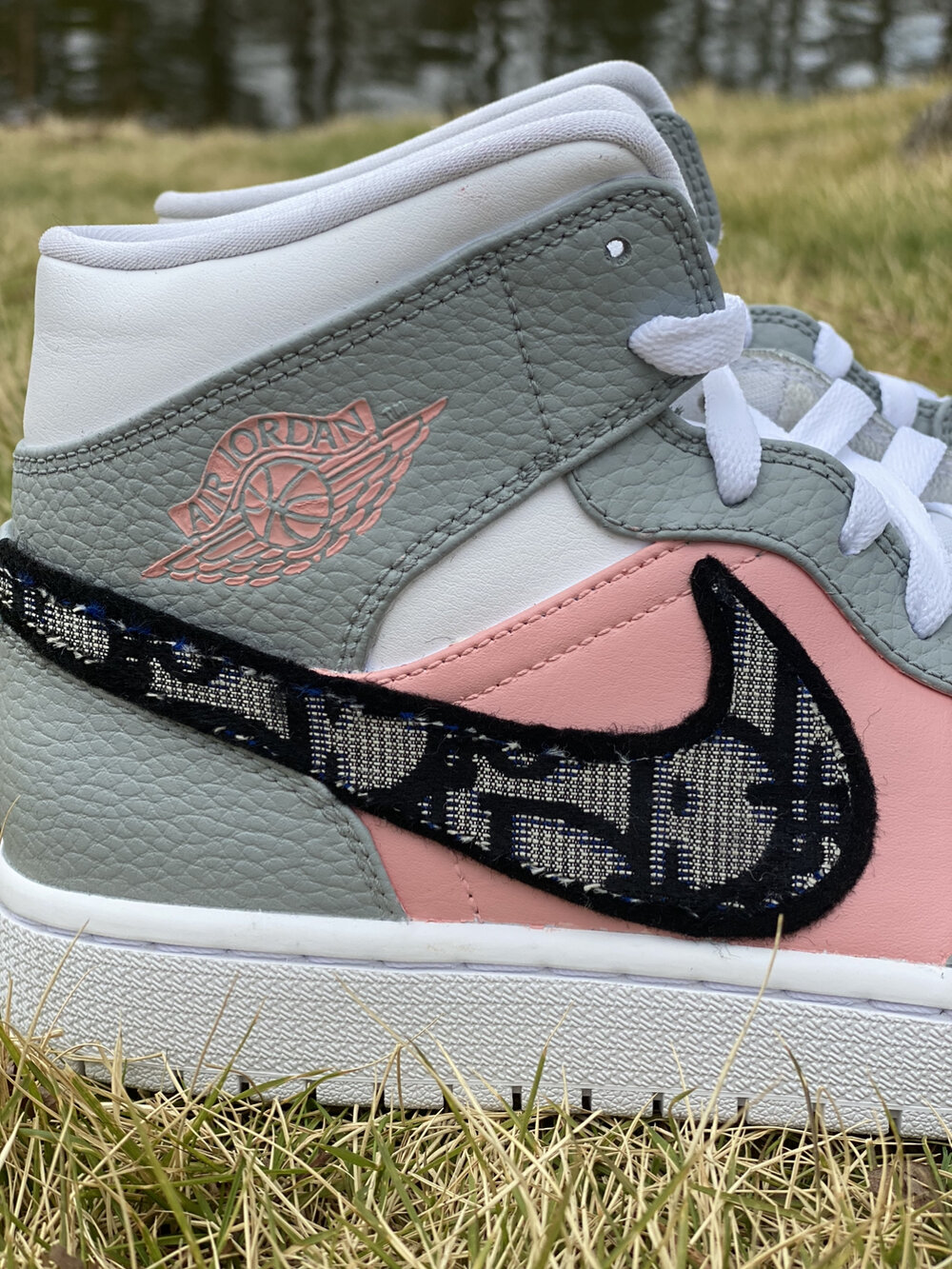 Custom Dior Nike Air Jordan 1 Mid - Pink Accented — Q's Custom Sneakers