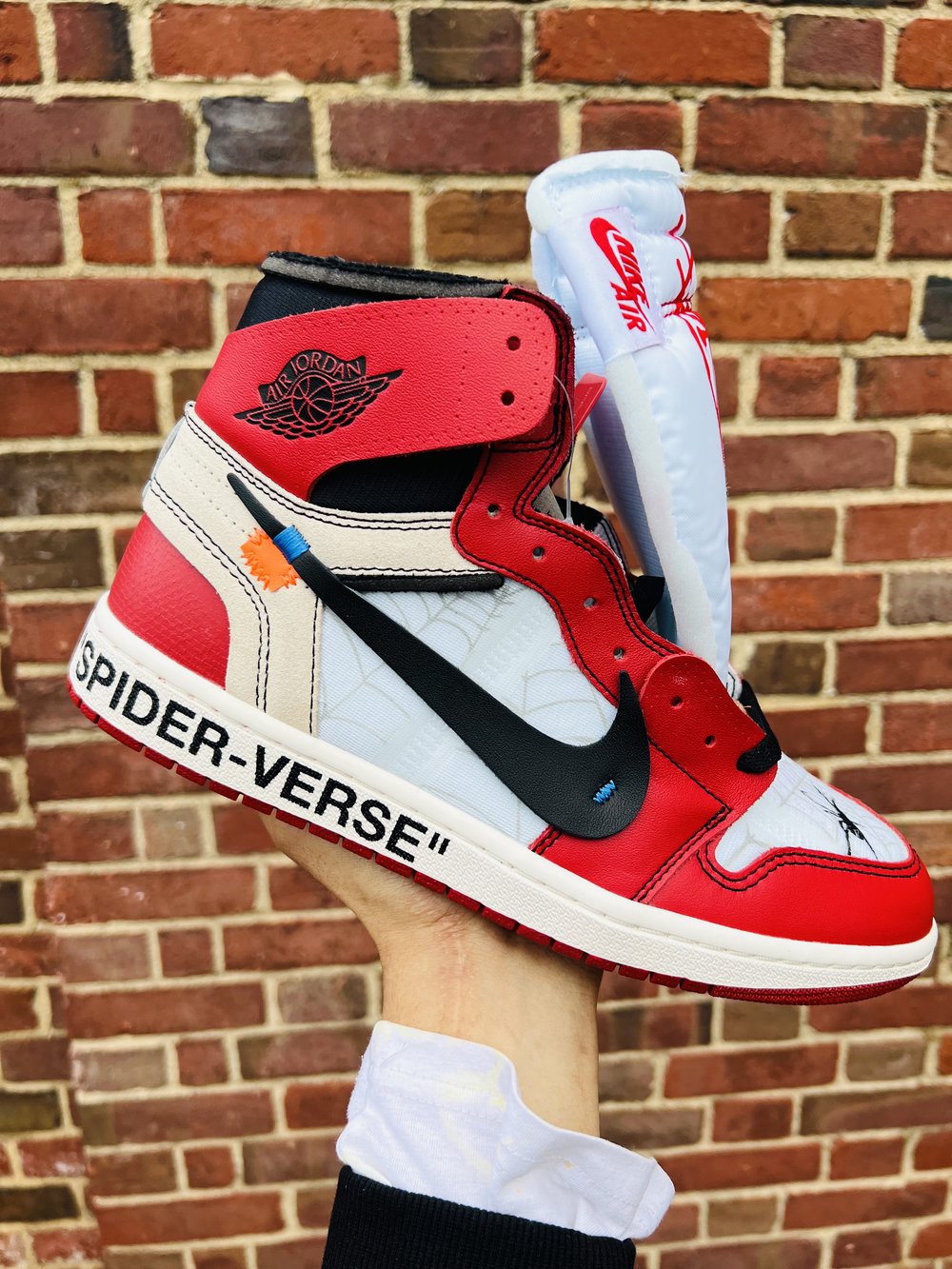 Custom "Into the Spiderverse" Air Jordan Retro 1 High OG x Off-White Miles Morales Spiderman — Q's Custom Sneakers