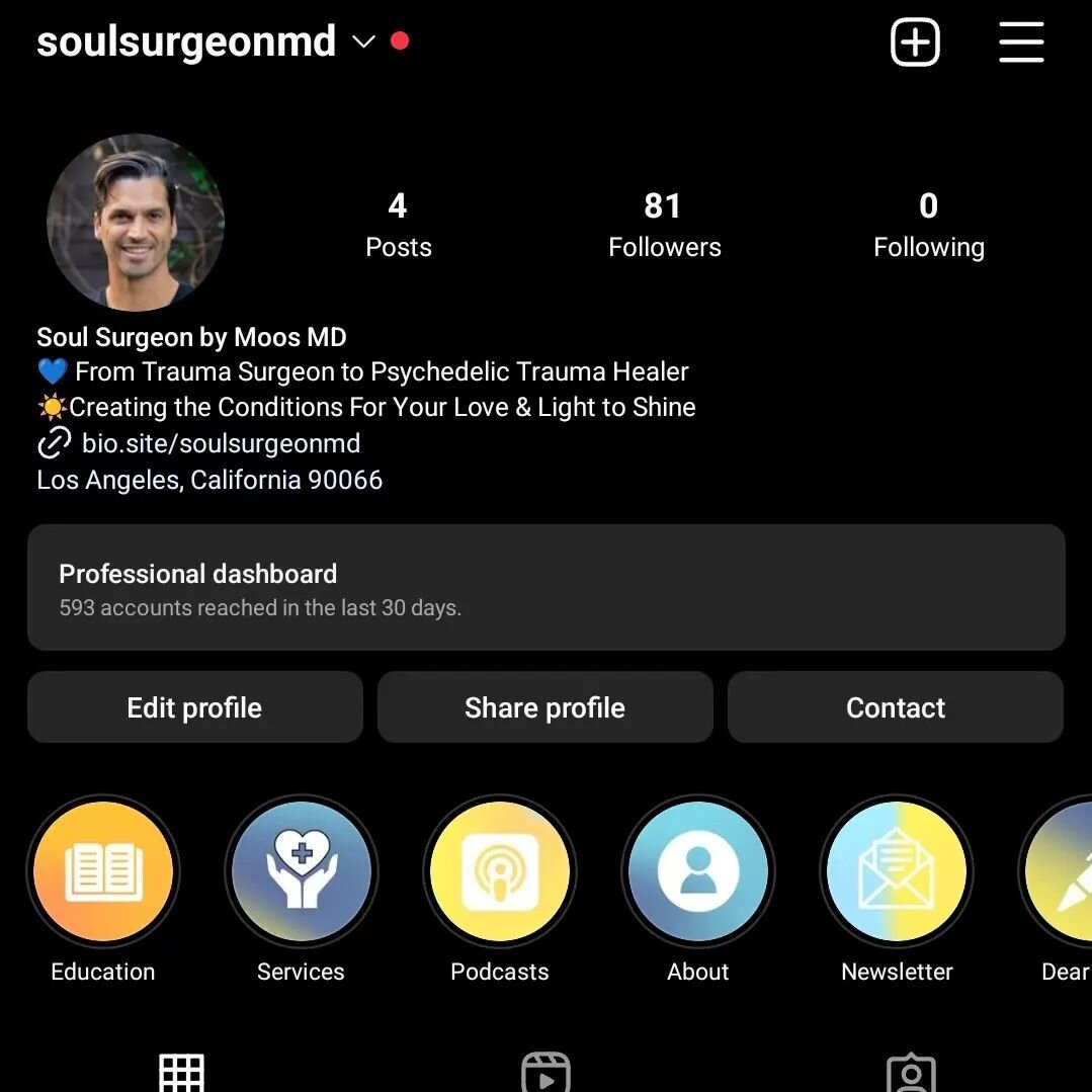 Please follow along @soulsurgeonmd 

I will be producing all new content that explores psychedelic medicine, health, wellness, trauma, journey work, and a variety of other topics.

You can also find me on TikTok and LinkedIn.

Website is: soulsurgeon