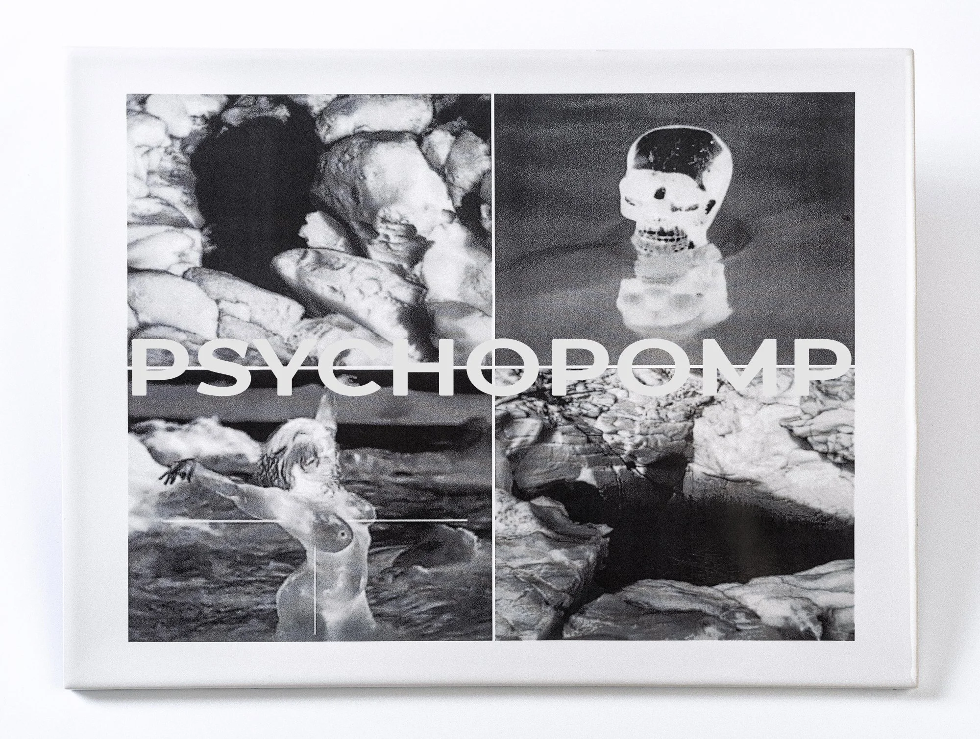 'A Void (Psychopomp), 10.25 x 14 x .30 inches, vitreous porcelain, infrared video still as photo decal, cork, 2025, unique.

Tile made at Arts/Industry, a residency program of the JMKAC, in Pottery Division, Sheboygan, WI.