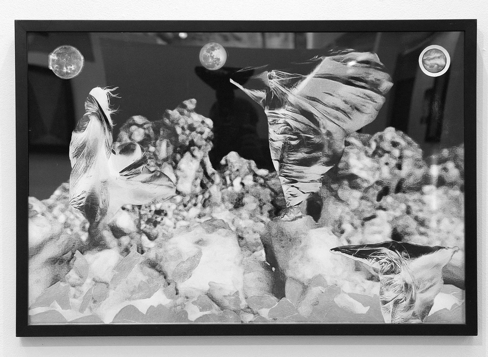 Qdai Herstory (Big Obsidian Flow,
2026,
Infrared thermal video stills, archival pigment print, ink, cut paper, metal leaf, on Hahnemuhle photo rag paper.
20 x 30 inches