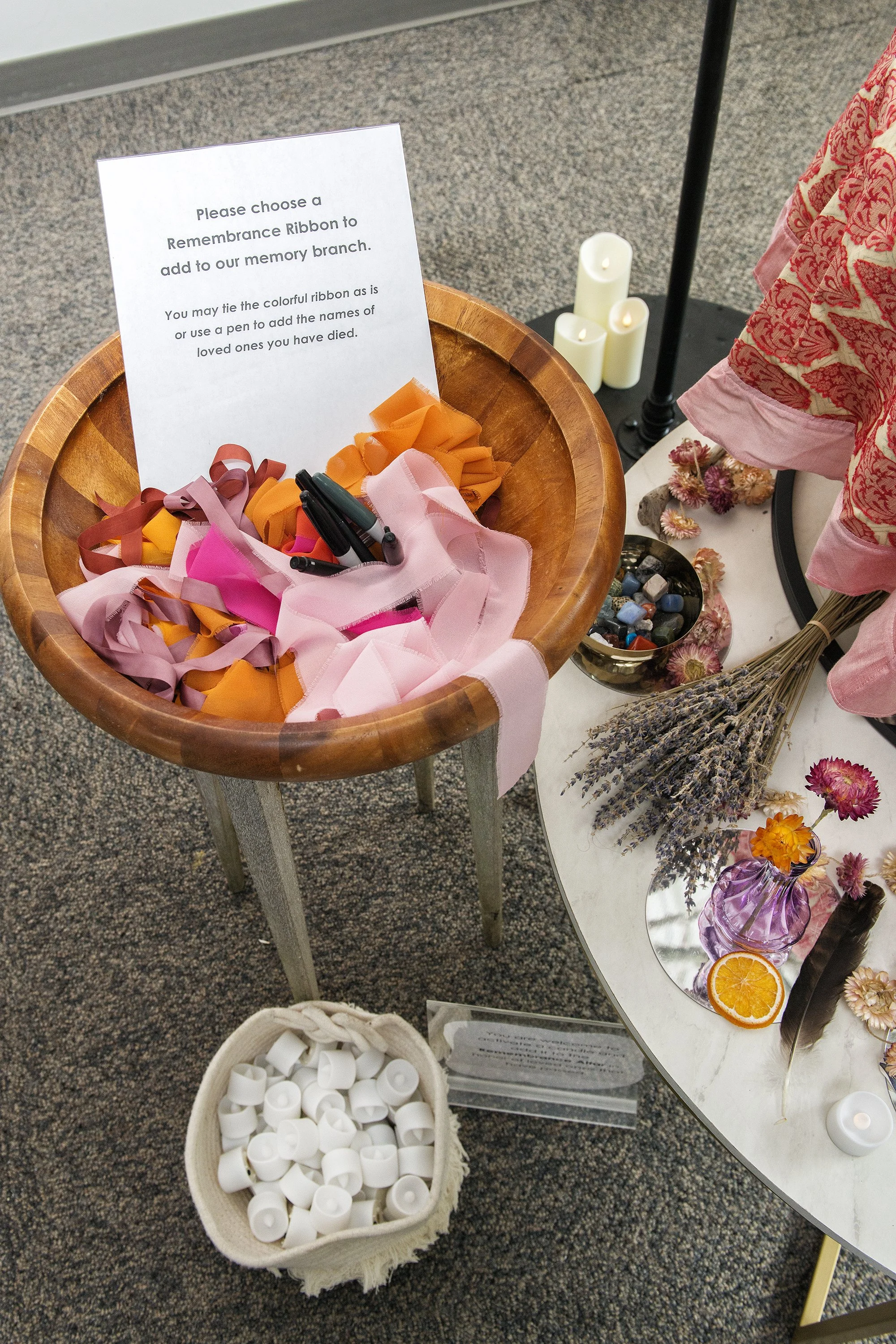 Installation view:'Remembrance Altar' by Colesie Tharp, Columbia Hall, Clatsop Community College. 