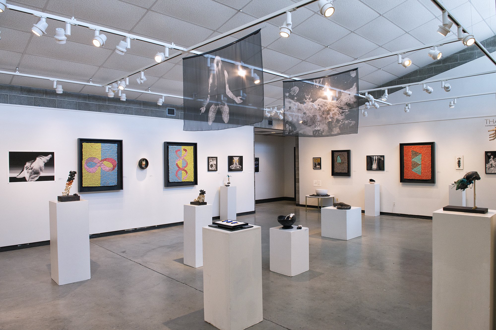 Installation view: Thanatopsis, Emma Lewis Acker, Marne Lucas, Dardinelle Troen, 2026, Royal Nebeker Gallery, Clatsop Community College, Astoria, Oregon.