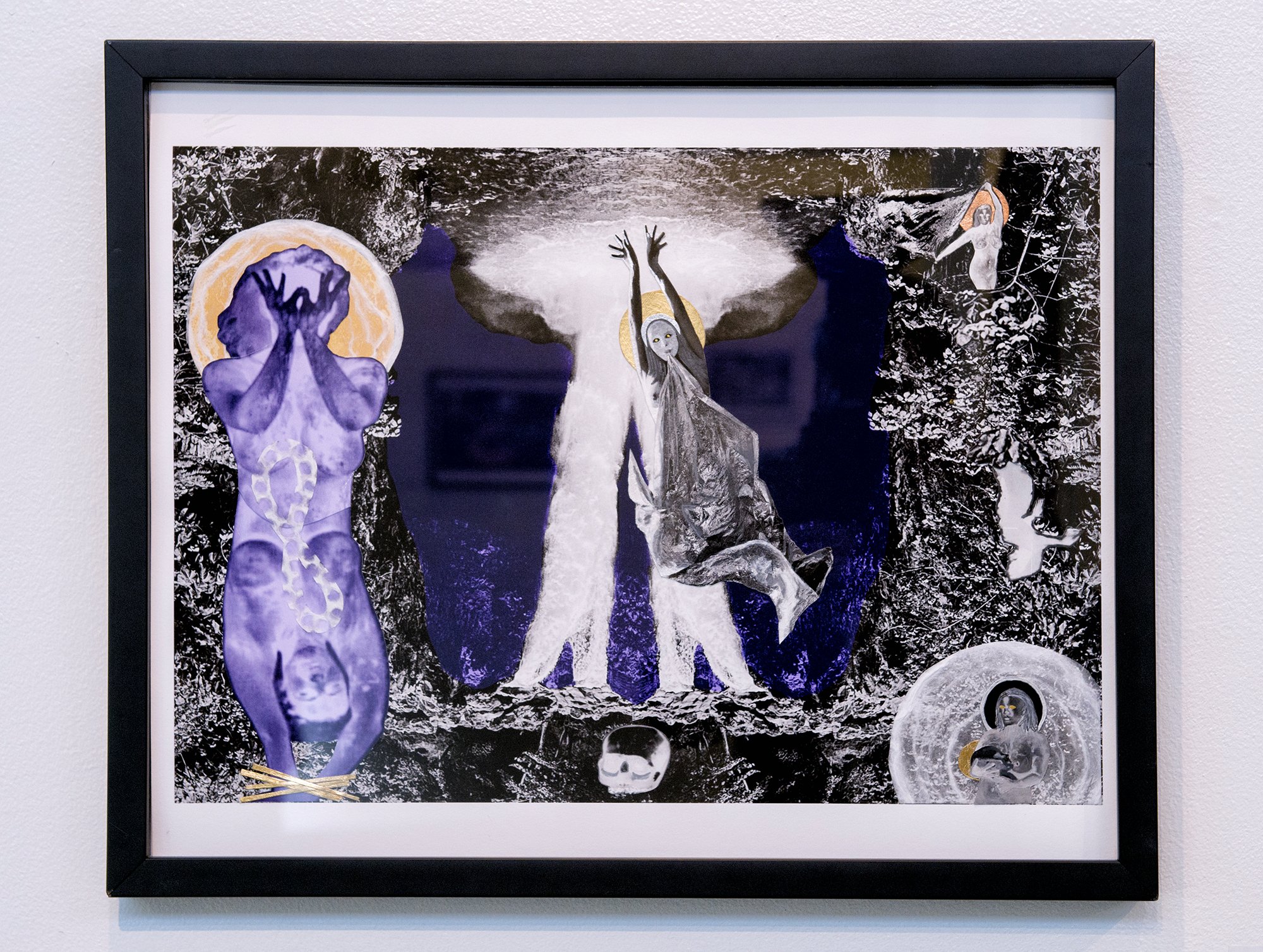 Wet Passengers Cave (Maat)
2023
16 x 20 inches framed
Infrared thermal video stills, archival pigment print, ink, watercolor, cut paper, metal leaf, on Canson photo rag paper.