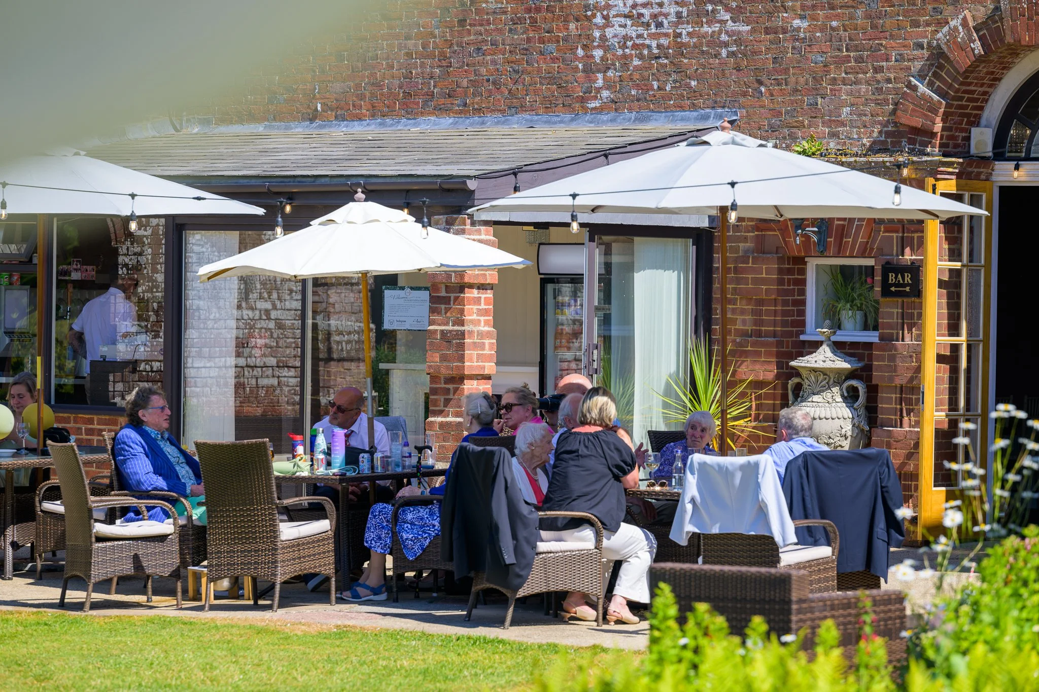 The seating area of wedding guests at a wedding venue