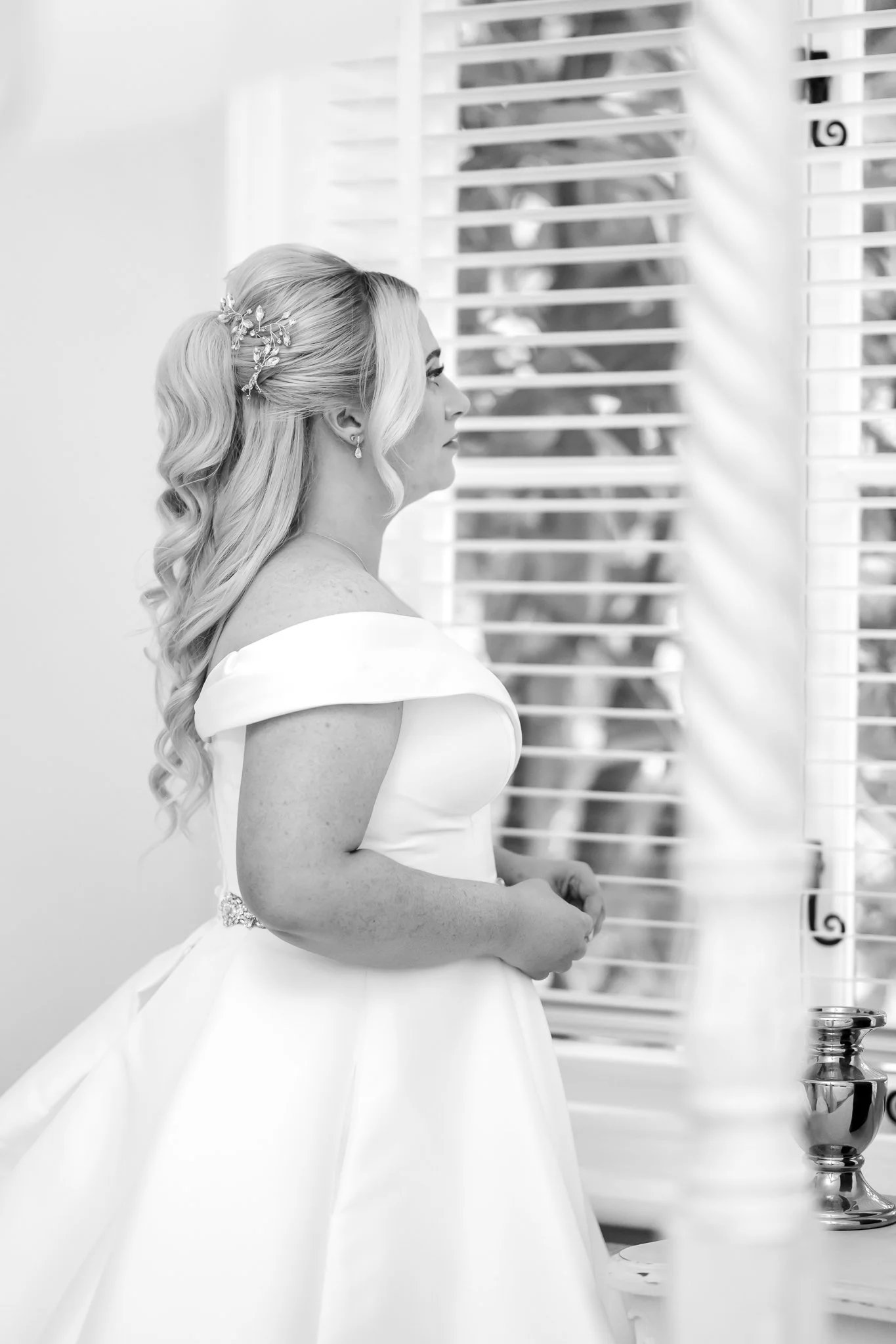Dorset wedding photographer The Old Vicarage bride looking out of window