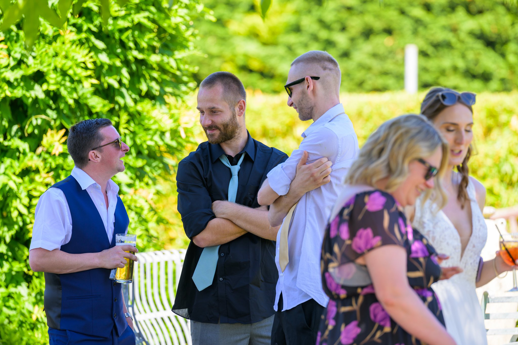 Wedding guests having a conversation
