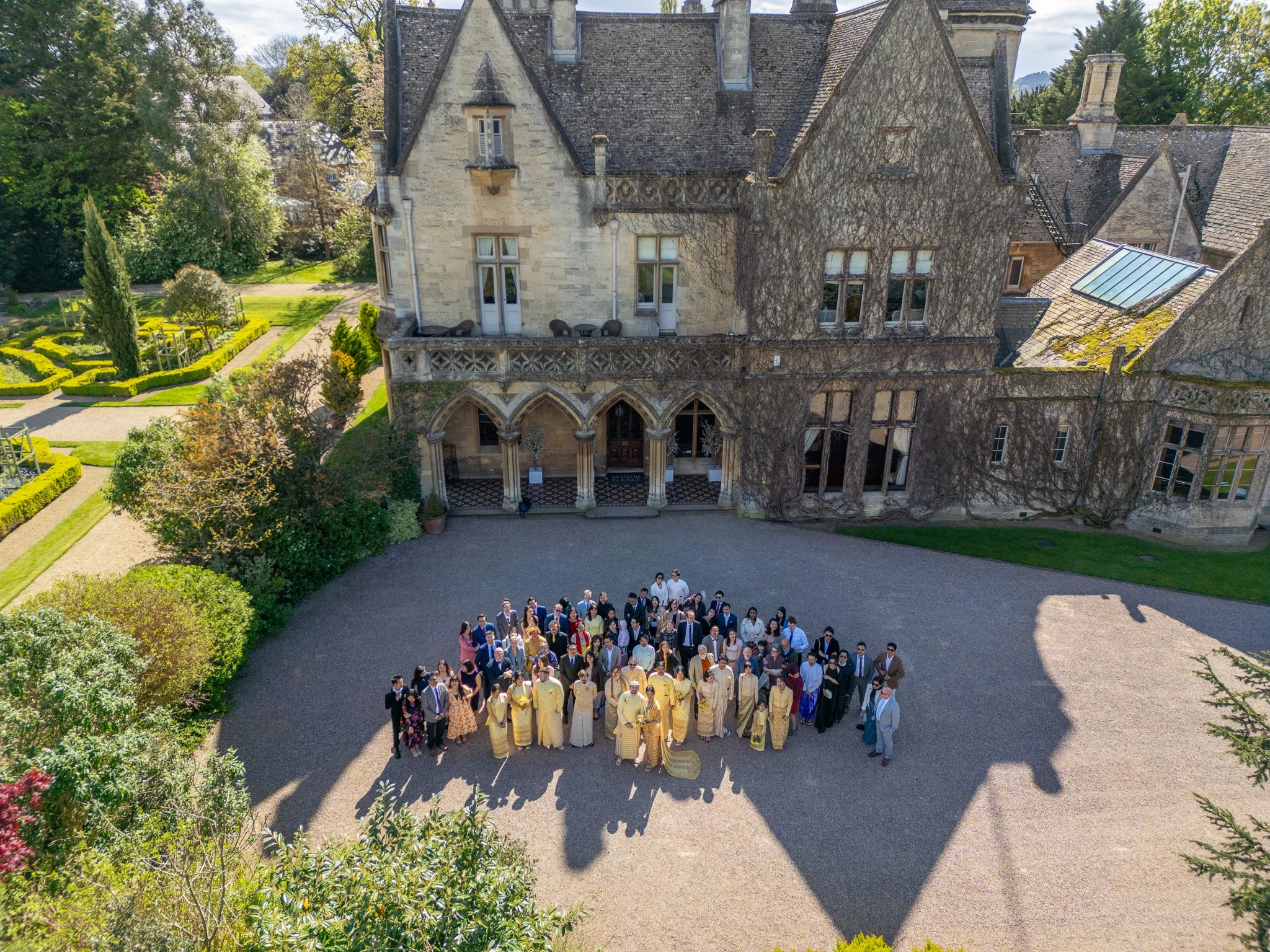 Gloucestershire wedding drone photo Manor By The Lakes