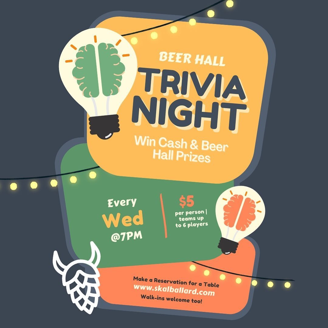 Trivia returns to the beer hall tonight with @realbadwildcat! Impress us with your 🧠🧐.
#trivia #seattletrivia