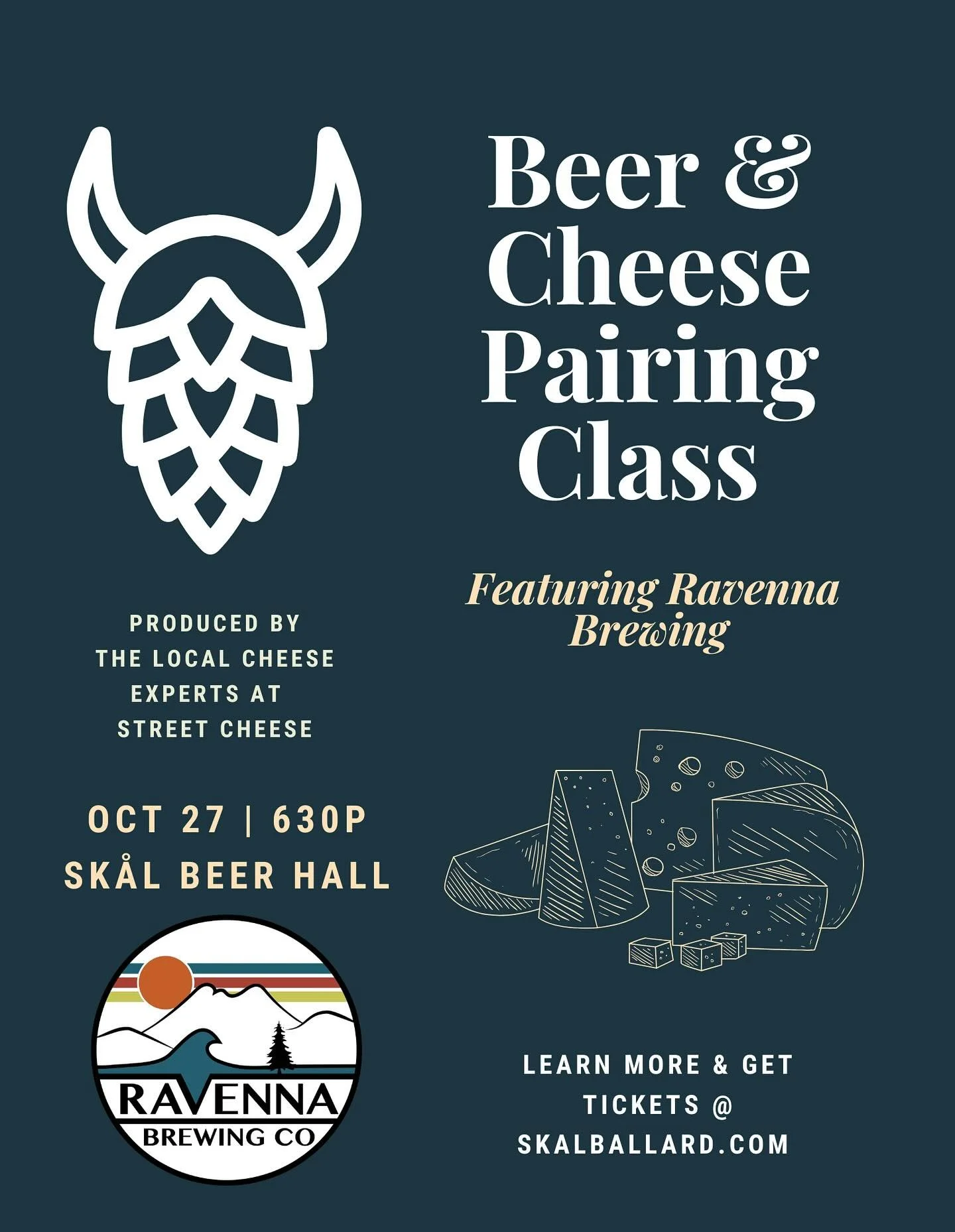 Cheese & Beer are in your future! Join us Mon 10/27 for a Beer & Cheese Pairing class with the world class experts from @streetcheesesea & our friends @ravennabrewing. Street Cheese was just featured in the @seattletimes for their new bri