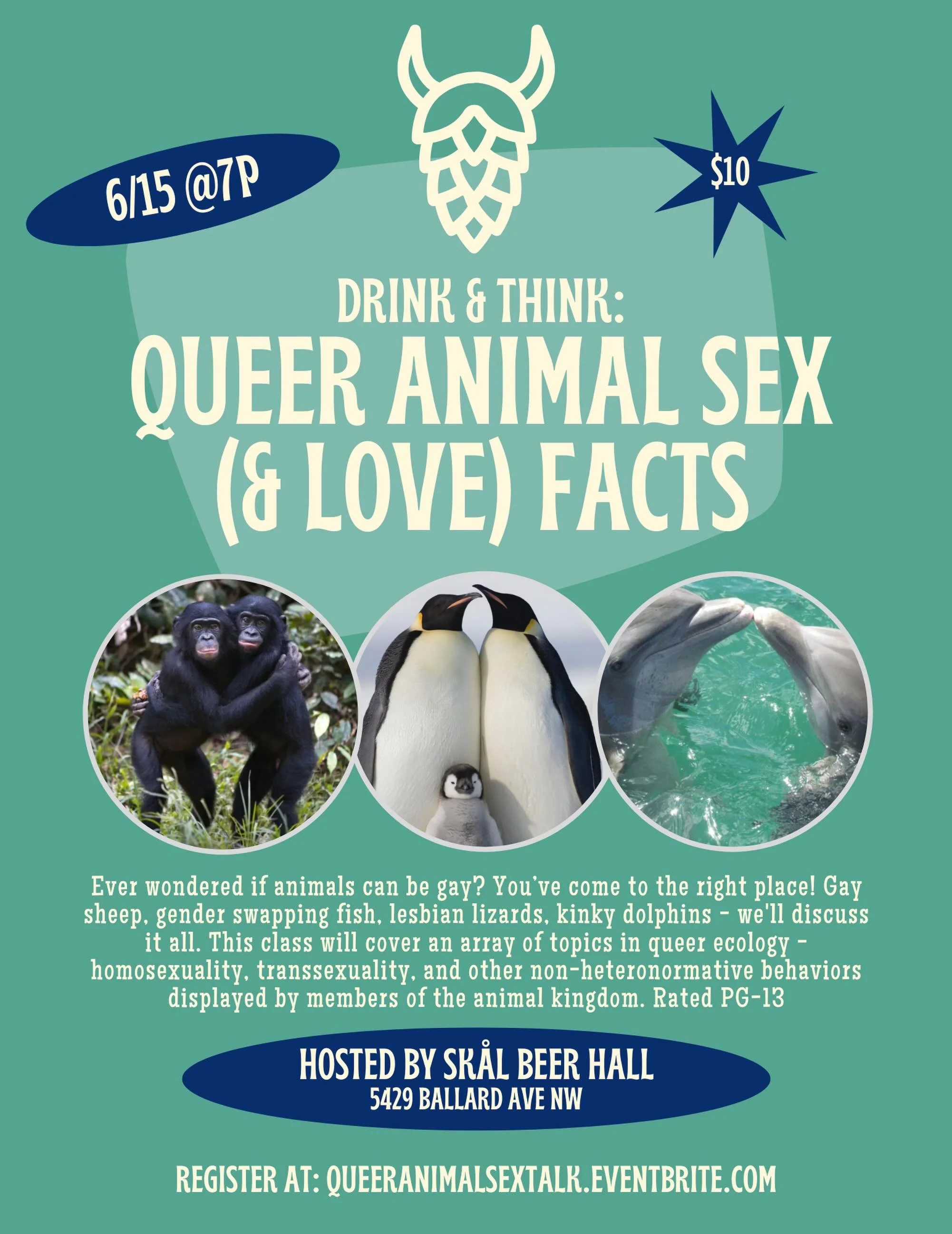Animals can be GAY?! 😲 We're so excited to bring you our next Drink &amp; Think event on Queer Animal Sex (&amp; Love) Facts this pride month! 🏳️&zwj;🌈

Gay sheep, gender swapping fish, lesbian lizards, kinky dolphins - we'll discuss it all. This 
