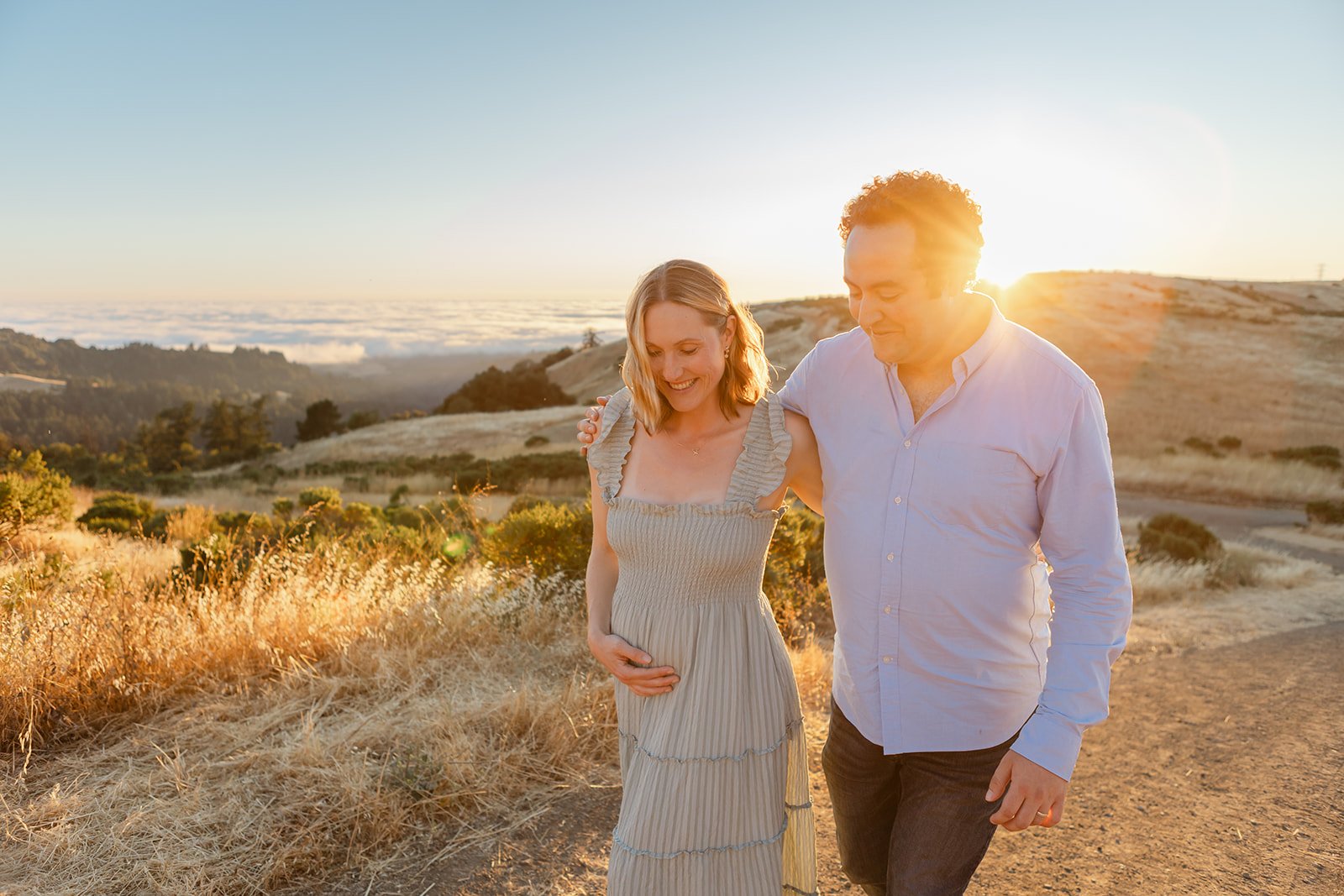 Bay Area maternity session location with warm golden sunset light