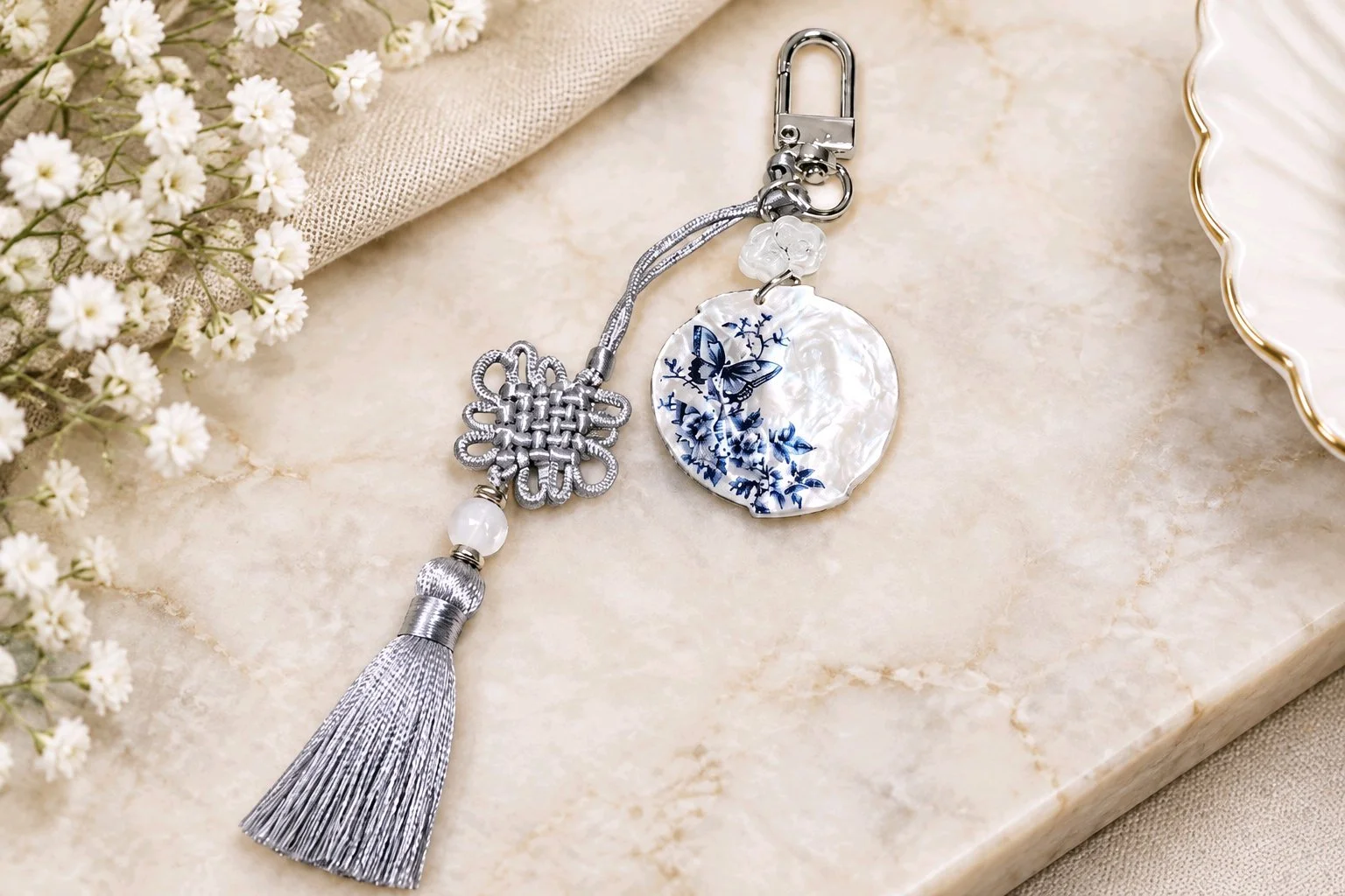 White Porcelain Moon Jar Norigae Keychain