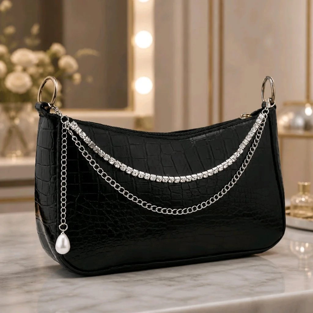 Crystal Tennis & Curb Bag Chain
