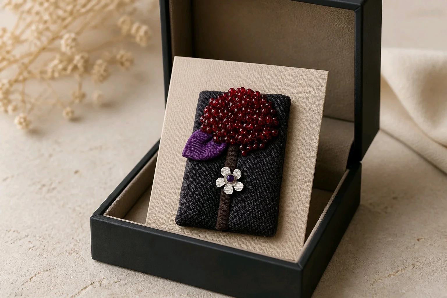 Handcrafted Garnet Flower Brooch