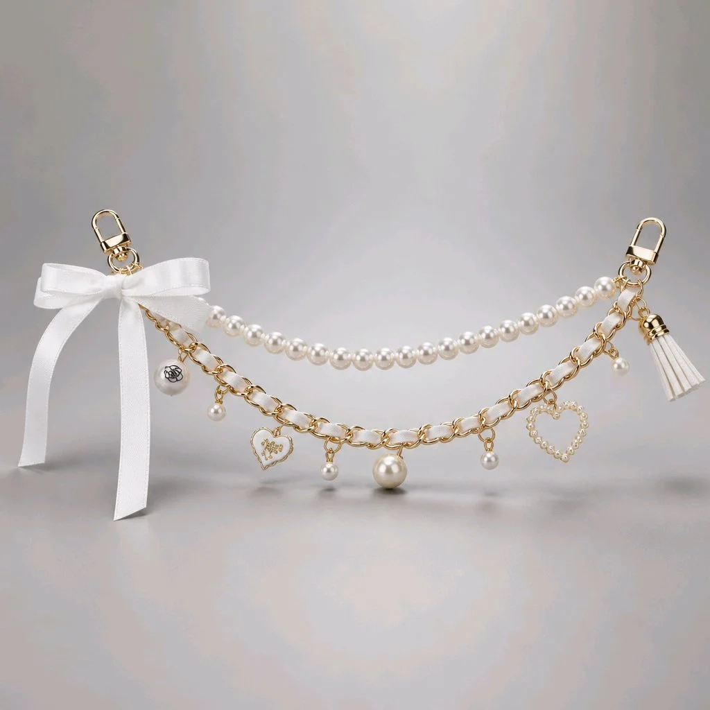 Double Layer Pearl & Gold Charm Bag Chain